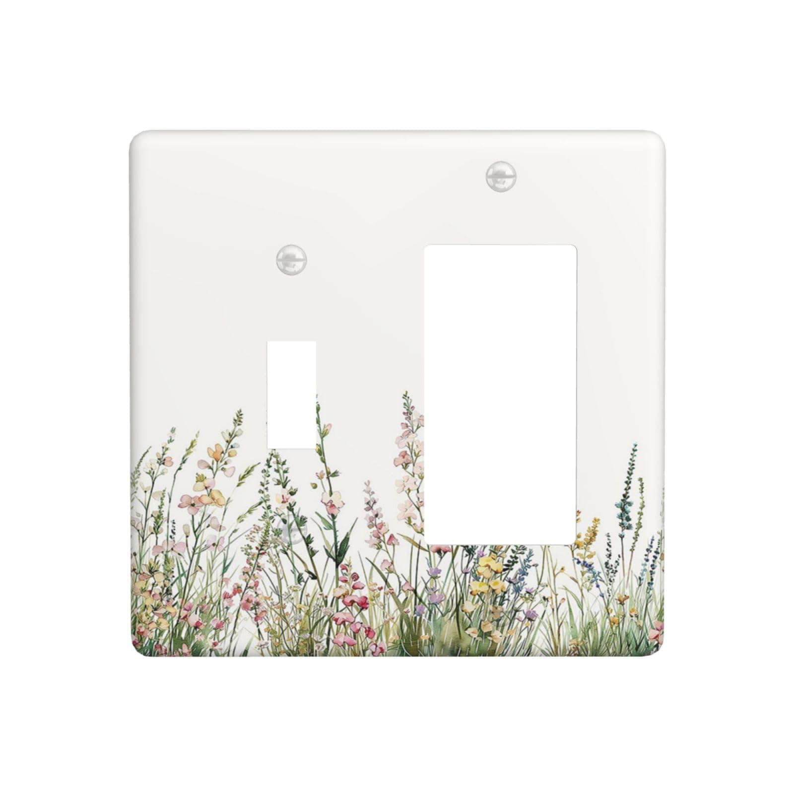Annisrak Outlet Covers Boho Wildflower Green Leaves Rustic Floral Botanical 1 Toggle 1 Rocker Combination Decorative Wall Plate Light Switch Cover Plate Electrical Switch Plates for Bedroom Decor