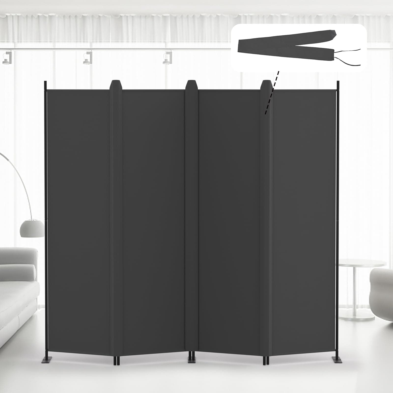 Kokorona 4 Panel Room Divider, 6FT Tall Folding Privacy Screen Wall Dividers, Portable Privacy Screen Freestanding Room Divider for Room Separation, Included - Cover Strips, Grey, 88''W x 71''H