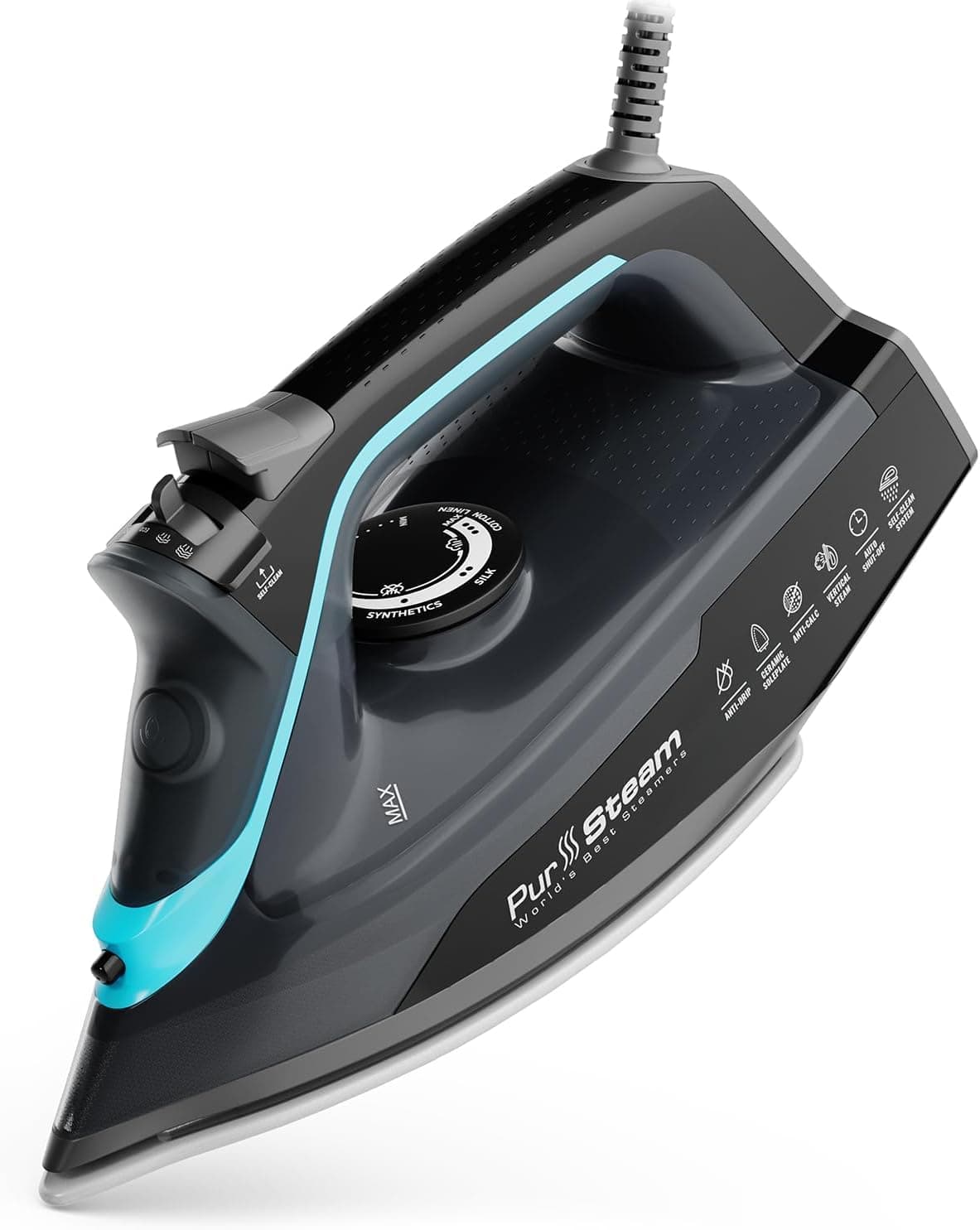 PurSteam SteamBurst+ with Ceramic Soleplate, Powerful Steam, Self-Clean