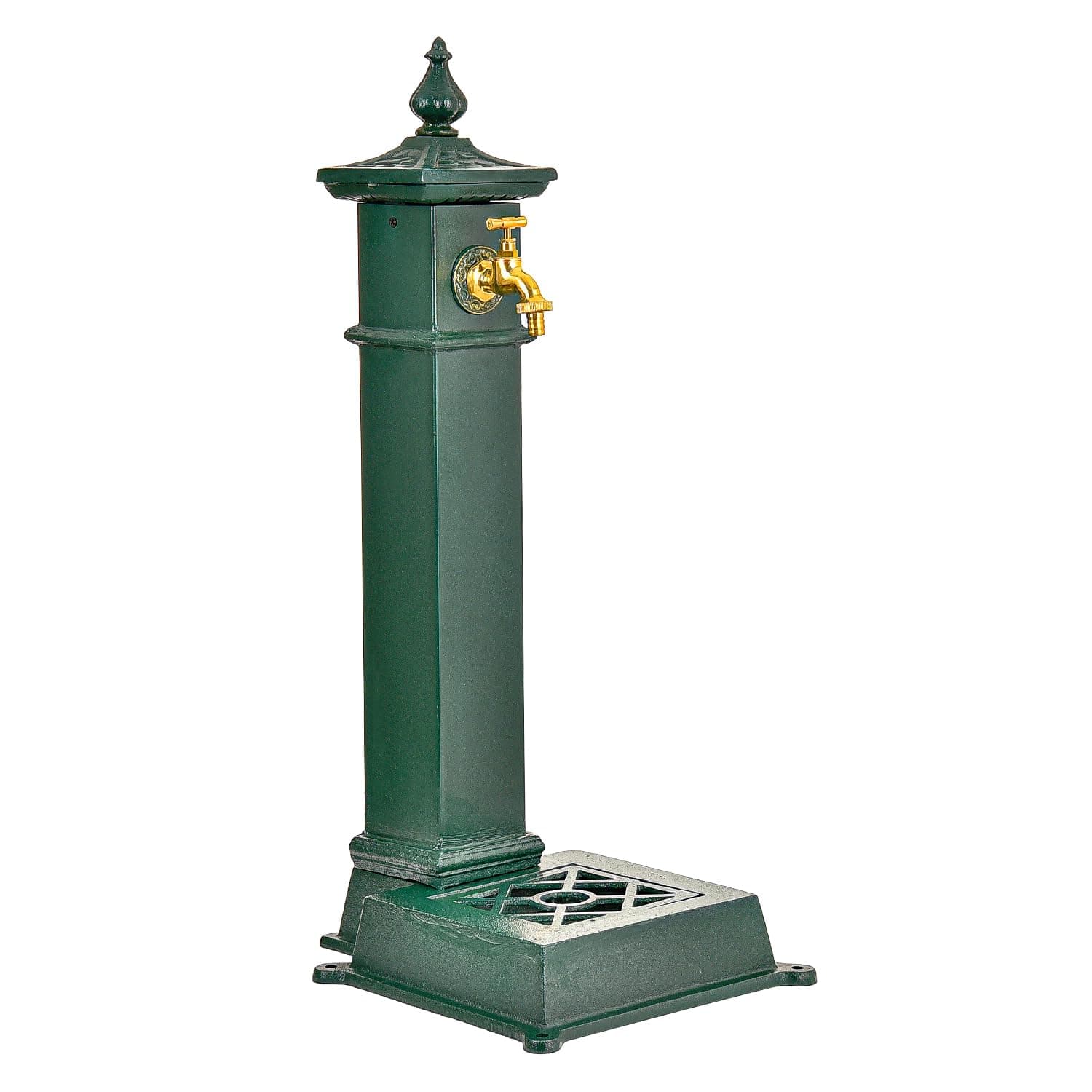 Sungmor Cast Iron Outdoor Water Column with Faucet, Freestanding Floor Mounted Hydrant Water Tap, Decorative Fountain, Green
