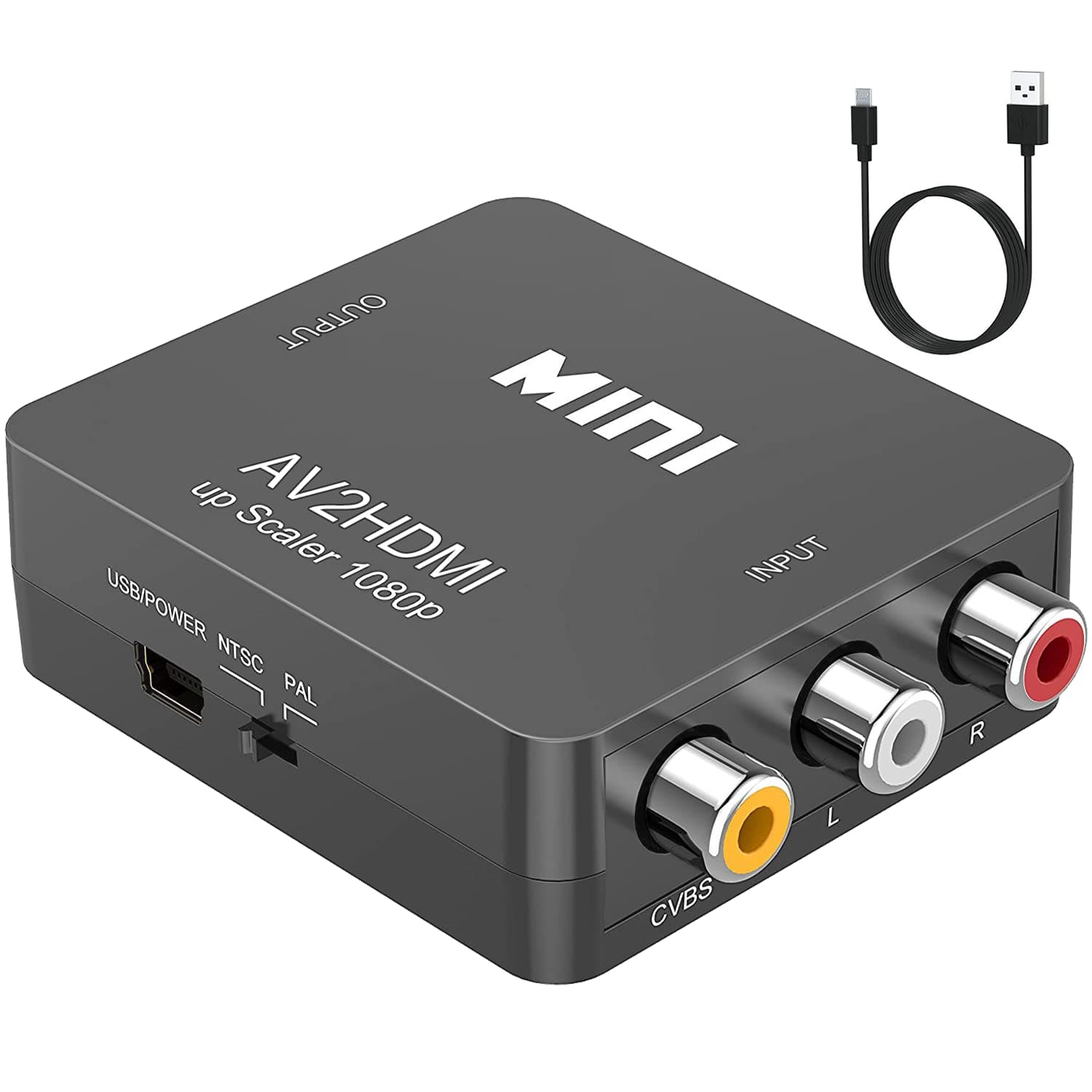 ABLEWE RCA to HDMI,AV to HDMI Converter, 1080P Mini RCA Composite CVBS Video Audio Converter Adapter Supporting PAL/NTSC for TV/PC/ PS3/ STB/Xbox VHS/VCR/Blue-Ray DVD Players, Grey