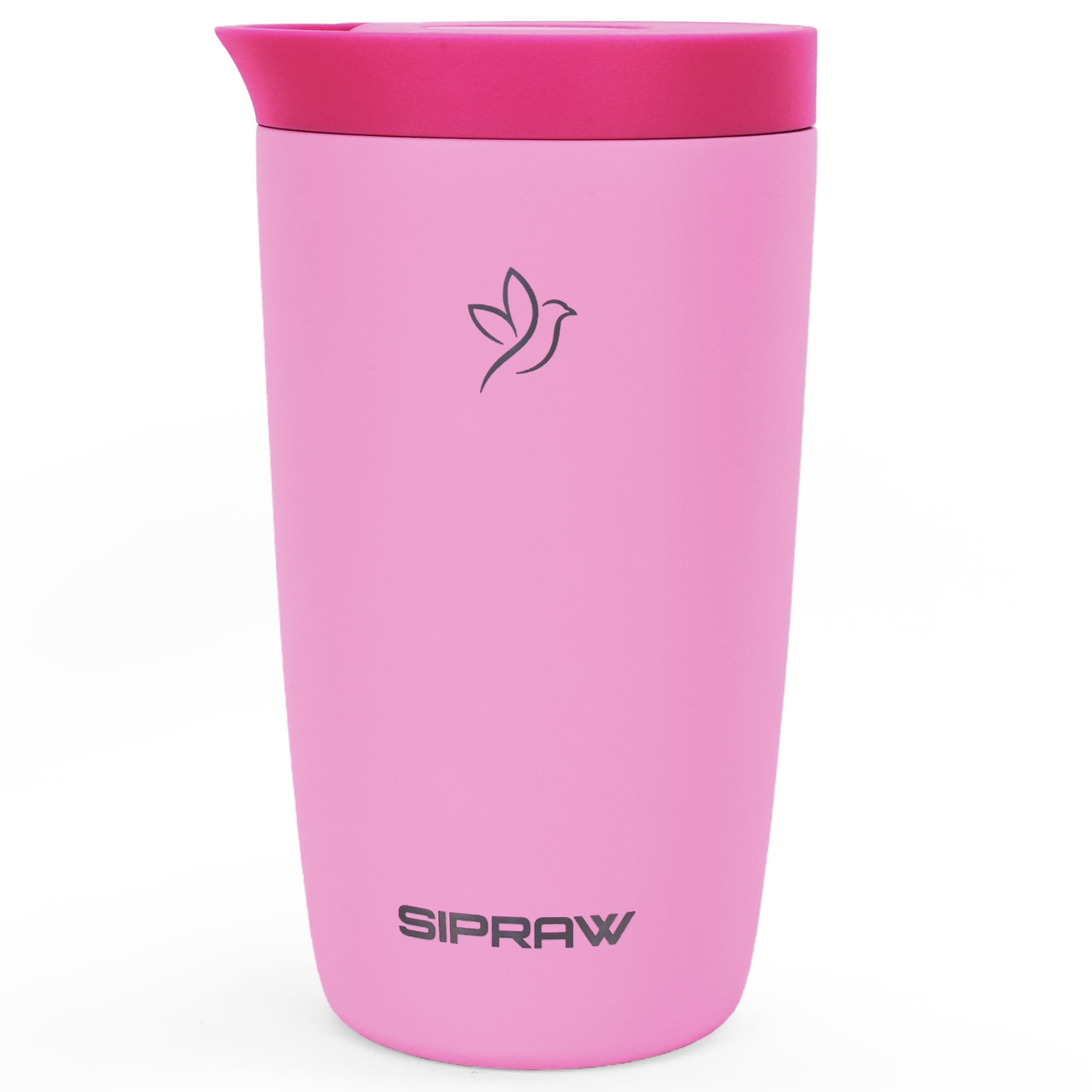 Sipraw Travel Coffee Mug Tumbler, Reusable Iced Coffee Hot Coffee Cup, Double Wall Insulated Thermal Stainless Steel Material, Gift for Women Men, Perfect for Camping Travelling, 12 oz, Pink
