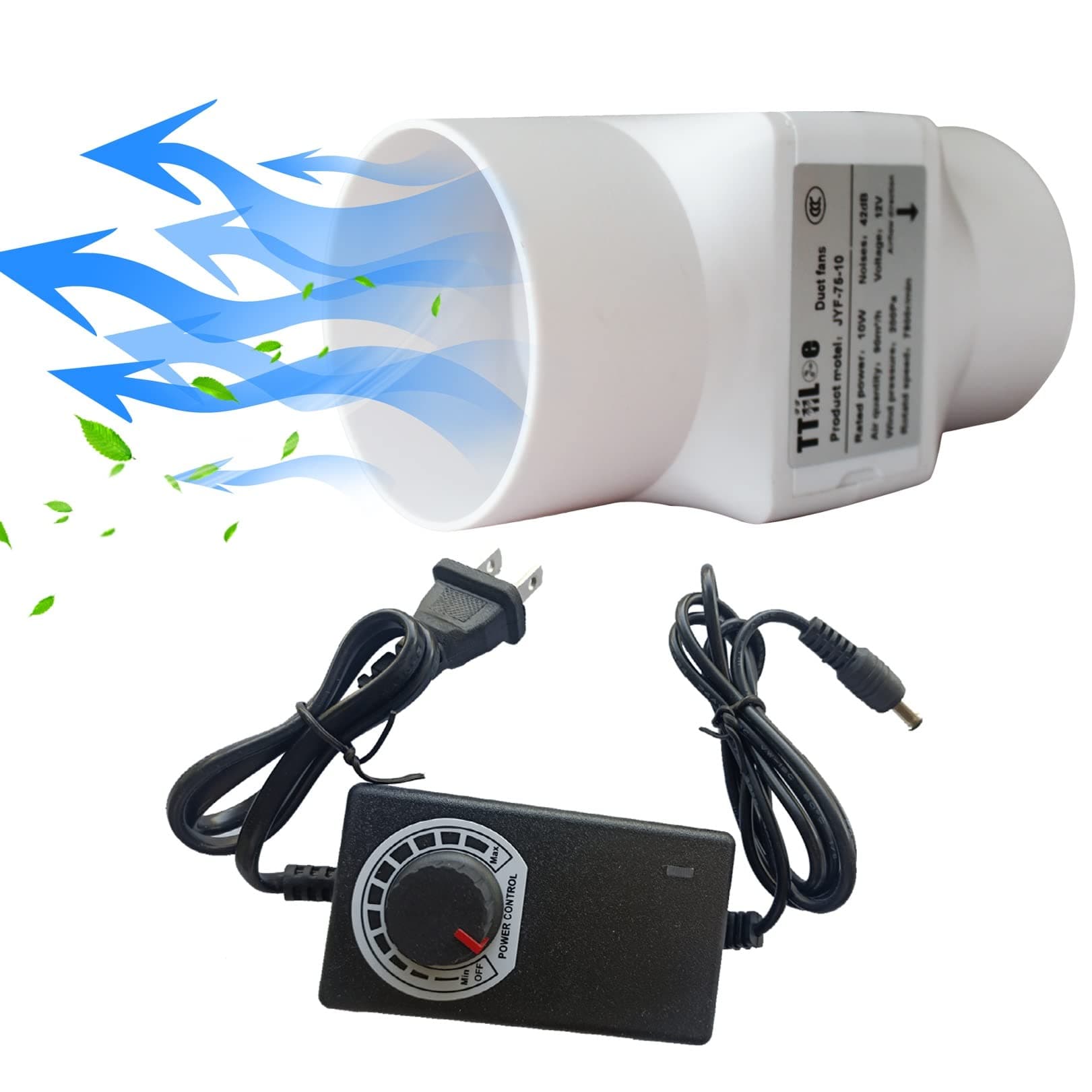 12V Adjustable 2 Inch Duct Fan Mini Exhaust Duct Fan 3IN 10W Vent Blower Micro Tube Booster Fans for Office, Bathroom, Grow Tent