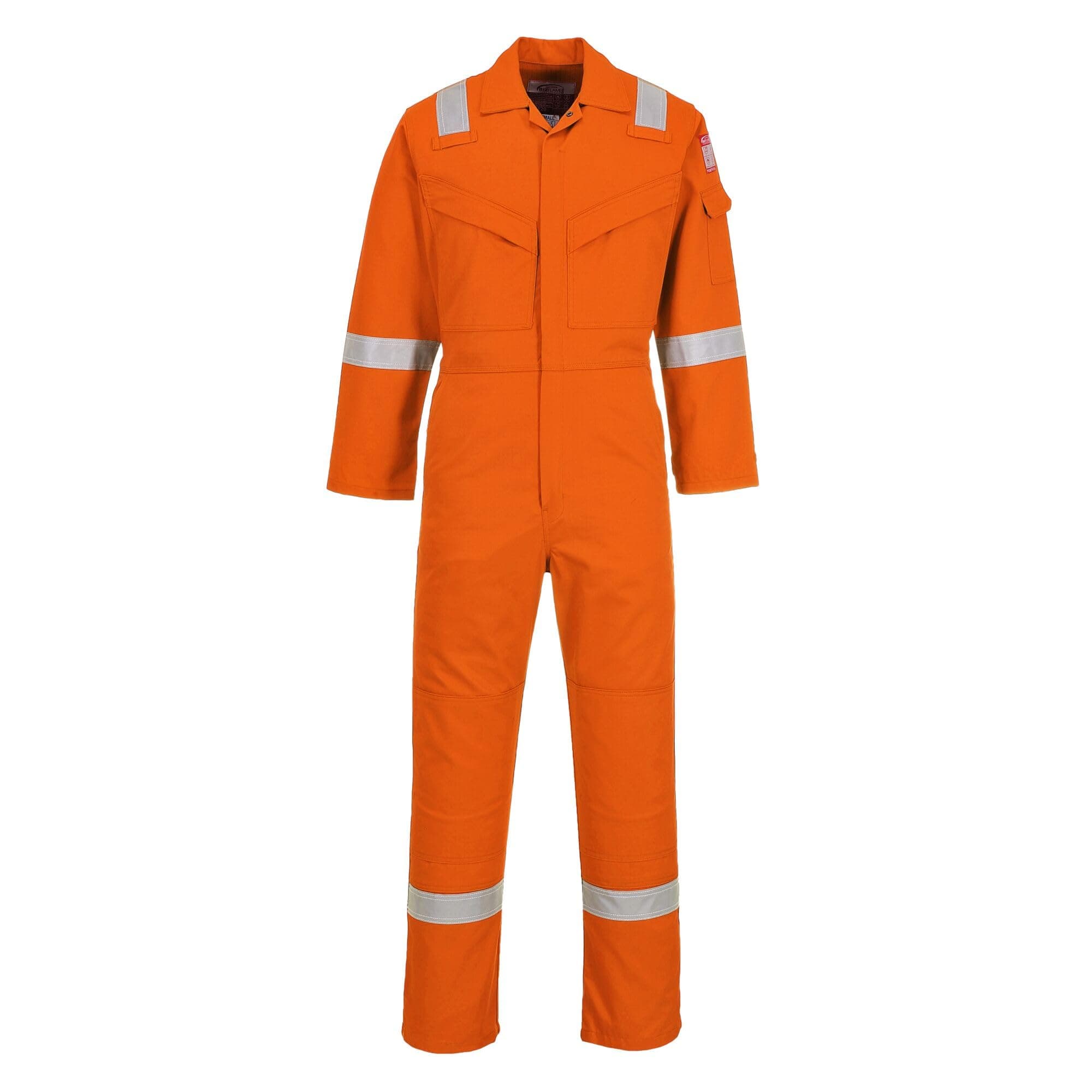 Portwest FR50 Men's Bizflame Work FR Coverall Flame Resistant Hi Vis Anti-Static Arc Proof Safety Overalls Reflective Knee Pad Pockets CE Certified Offshore Workwear, Orange Tall, L