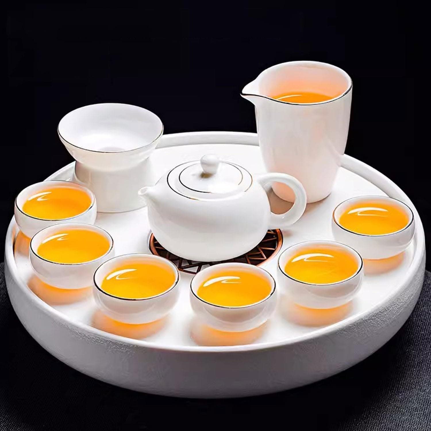 Tea Set, Home Decor, Butter-White Porcelain Tea Set, Ceramic Tea Set and Tray Set, Beautifully Presented.,