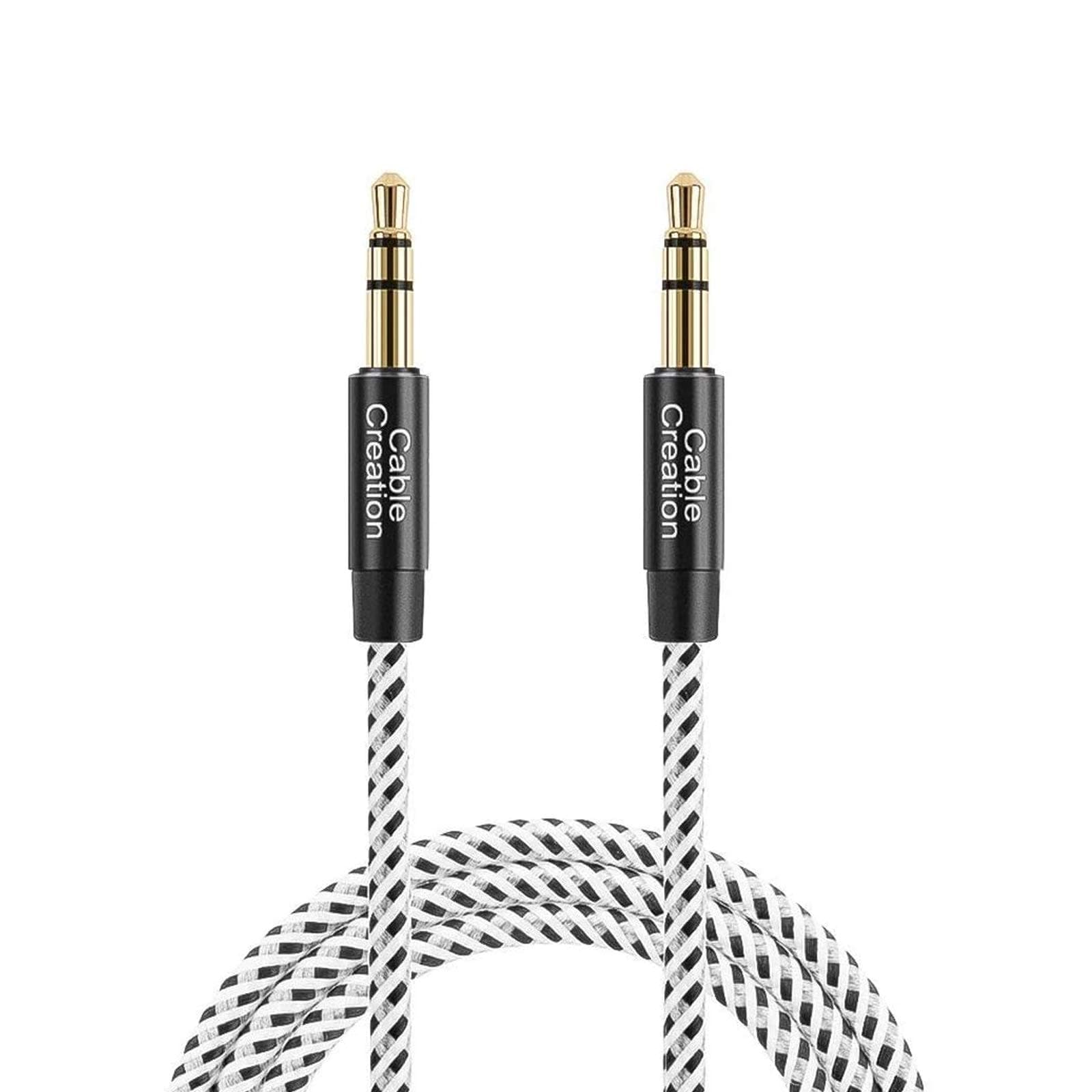 CableCreation Short 3.5mm Audio Cable 1/8” Aux Cord 1.5FT - Black & White