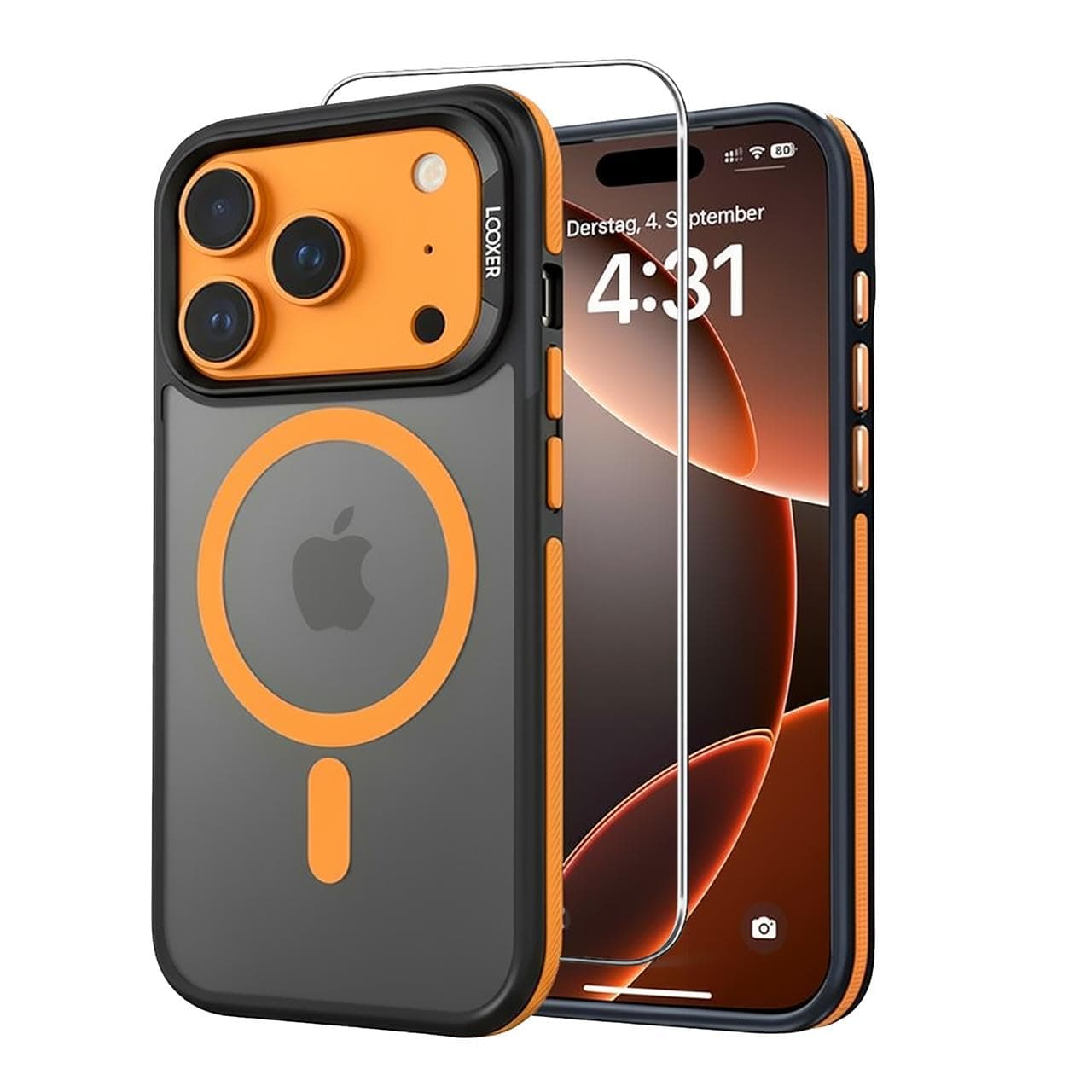 LOOXER® Armor Q Series Case for iPhone 17/17 Air/17 Pro/17 Pro Max | [Matte Skin Texture, Slim Protective Design, Compatible with Magsafe] + Premium Screen Protector Included (Orange, 17 Pro Max)