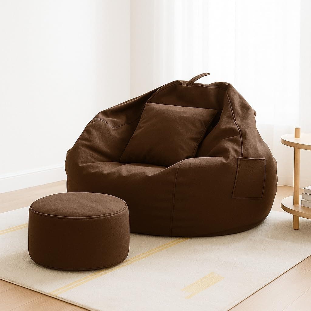 IVIKA 5XL Bean Bag with Beans Filled | Gaming Chair | Premium Leatherette, Double Stitching | for Lounge & Bedroom | (5XL - Brown)