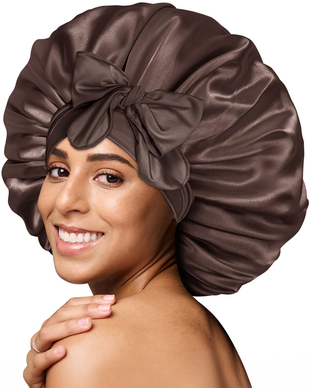 BONNET QUEEN Silk Bonnet Satin Bonnet Hair Bonnet for Sleeping Adjustable Bonnet Tie Bonnets Night Cap Sleep Cap Hair Wrap for Women Curly Hair Chocolate Brown