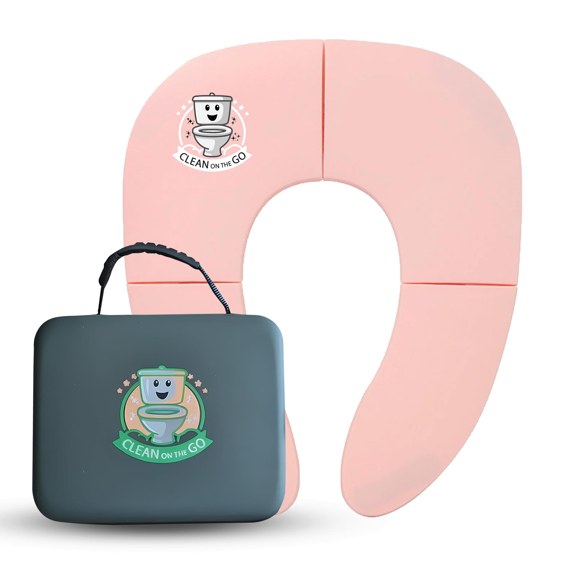 CLEAN ON THE GO Foldable Travel Potty Seat – Non-Slip, Anti-Pinch Silicone, with Carrying Case for Toddler Toilet Training (Pink)