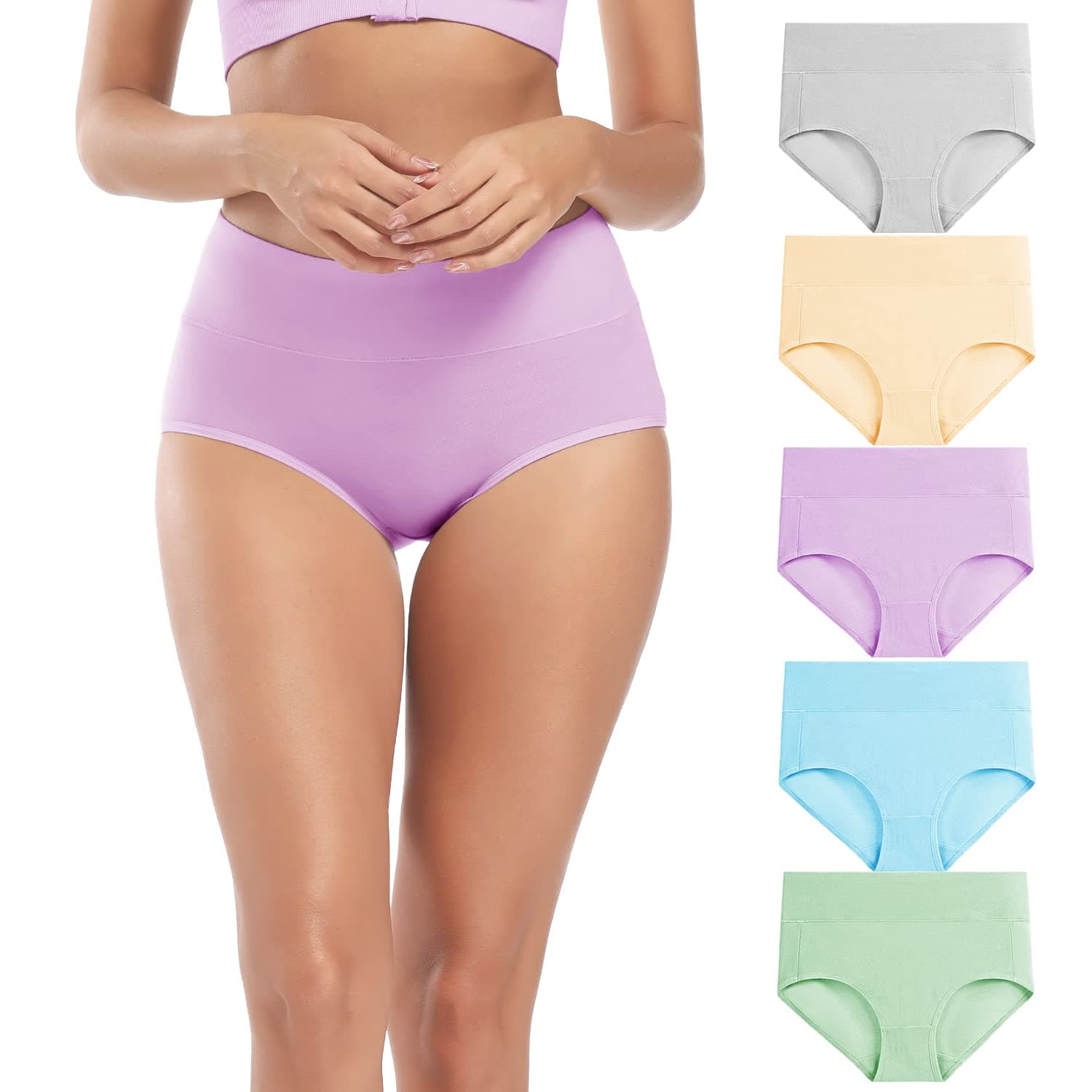 Molasus Women's Soft Cotton Underwear Briefs High Waisted Postpartum Panties Ladies Full Coverage Plus Size Underpants Pack of 5,XX-Large
