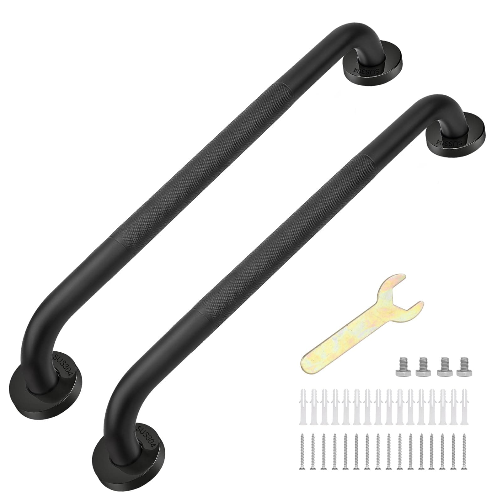 sunzone Bathroom Grab Bars,Anti Slip Grab Bars for Senior,2 Pack,20'',Black