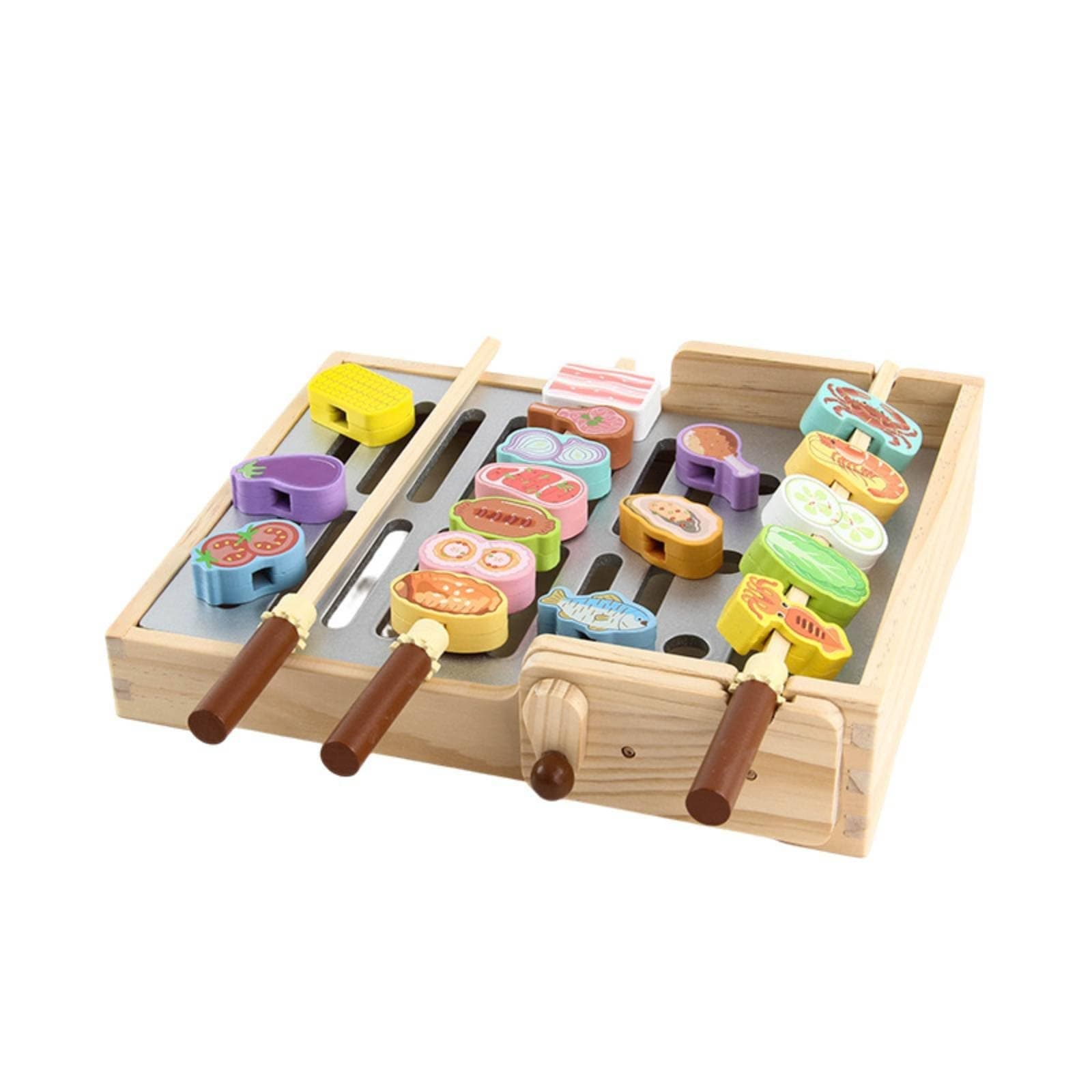 Amagogo Kids Pretend Grill Wooden Barbecue Cooker Toy Set Grill Playset Skewer Accessories Knob Control Tabletop Role Play Hands On Culinary Play Suitable for