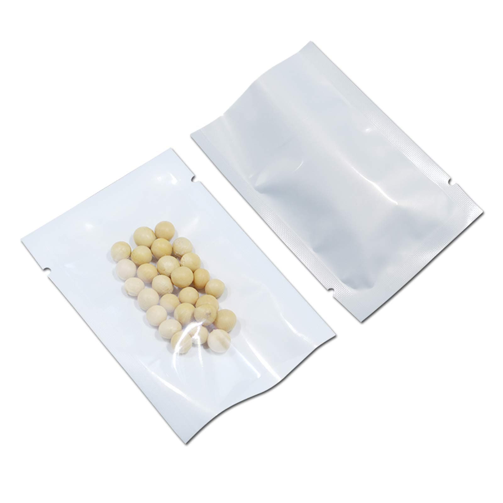 300 Pcs White Front Clear Open Top Plastic Vacuum Heat Seal Bags 2.4x3.5 inch (Usable Size 2x3.1 inch) for Food Storage Packets with Tear Notches