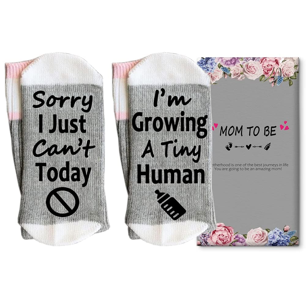 Pregnancy New Mom To Be Gift Growing a Tiny Human Socks Gifts For Pregnant Women Mother's Day, Grey, One Size