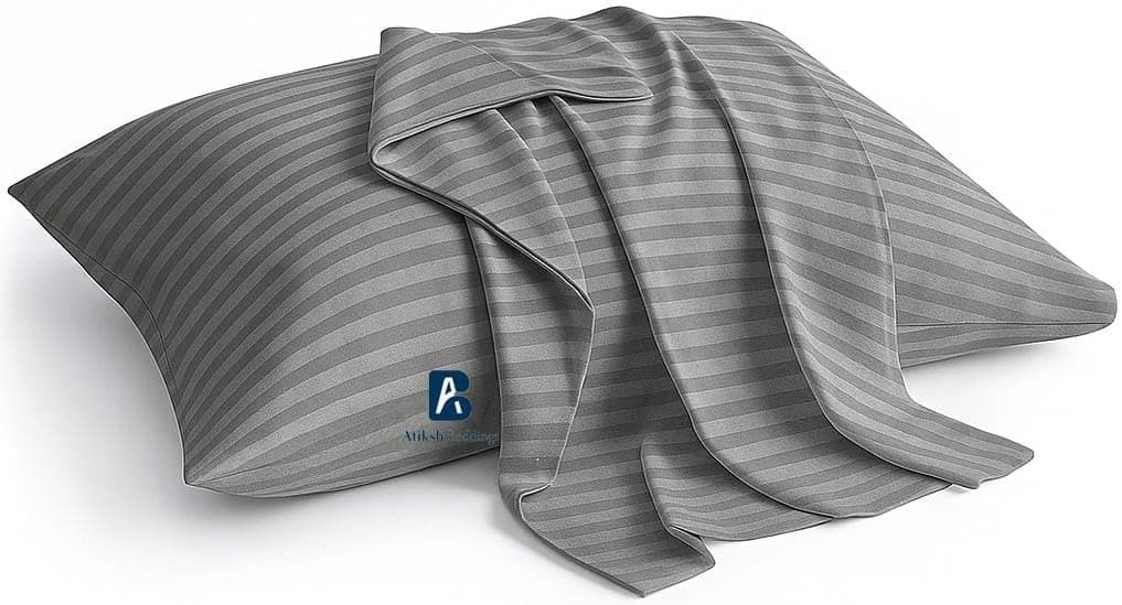 Atiksh Beddings Toddler Pillow Case 100% Egyptian Cotton Kids Pillow Case with Envelope Closure Set of 2 Soft Travel Pillow Cover of 500 Thread Count (Dark Grey Stripe, 12x16 inches)