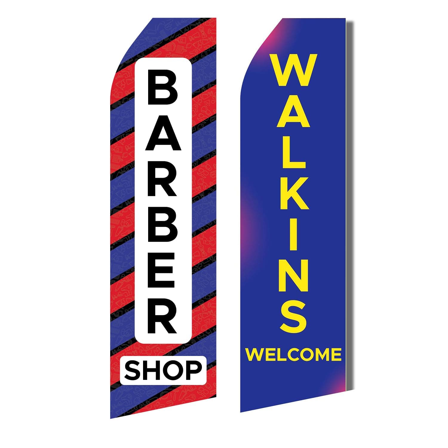 Barber Shop Walk-Ins Welcome King Flags – Pack of 2 | 3 ft x 11.5 ft Outdoor Advertising Flags for Barber Shop Business | Heavy Duty Weatherproof Polyester Signage (Hardware Not Included)