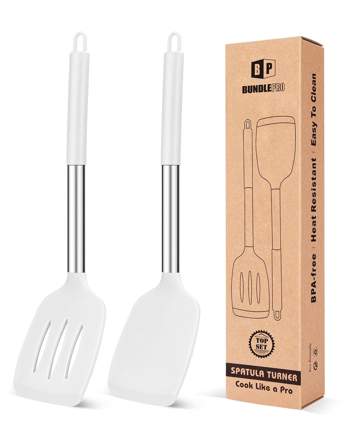 Pack of 2 Silicone Solid Turner,Non Stick Slotted Kitchen Spatulas,High Heat Resistant BPA Free Cooking Utensils,Ideal Cookware for Fish,Eggs,Pancakes