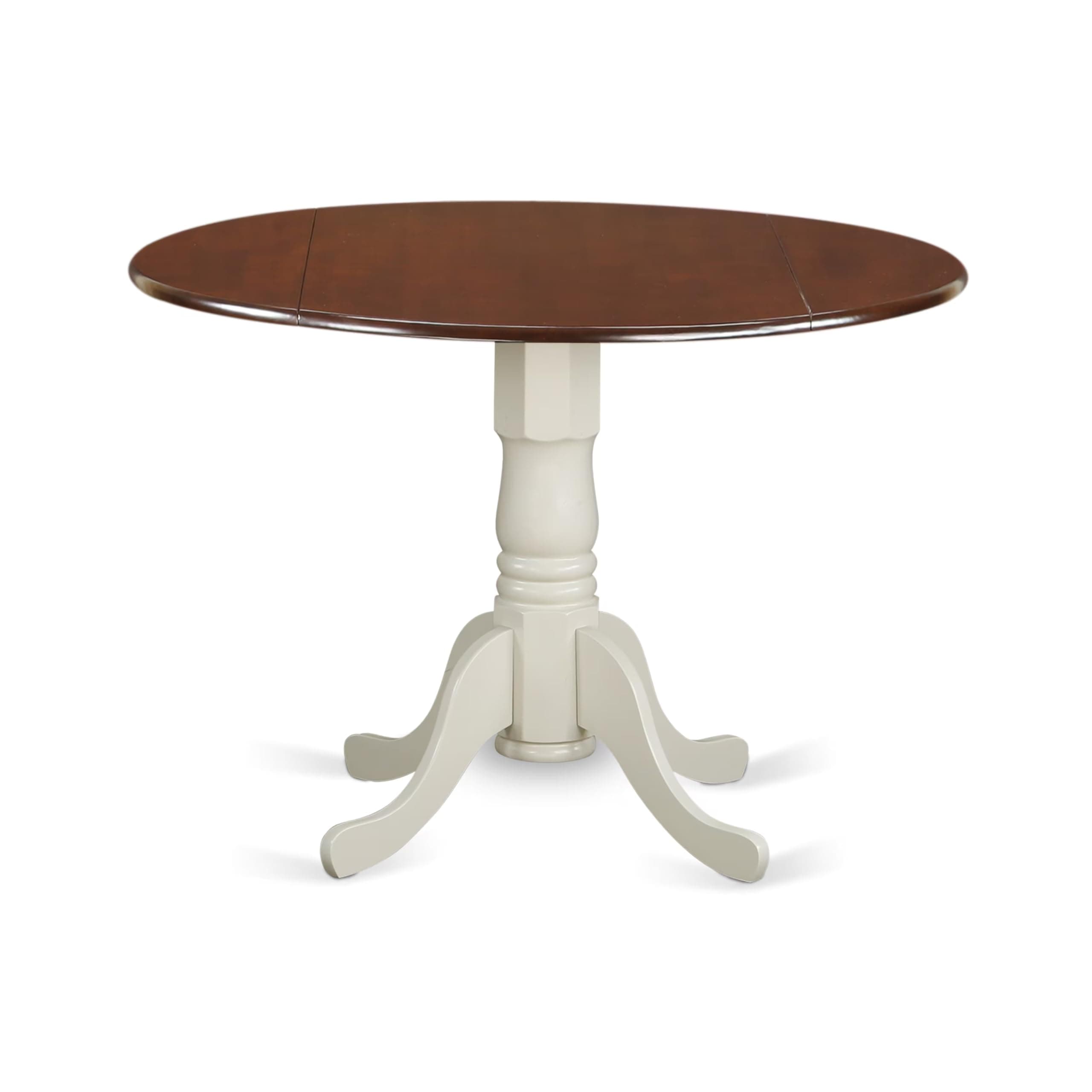 East West Furniture DLT-MLW-TP Dublin Round Table with Two 9" Drop Leaves-Mahogany and Linen White Finish