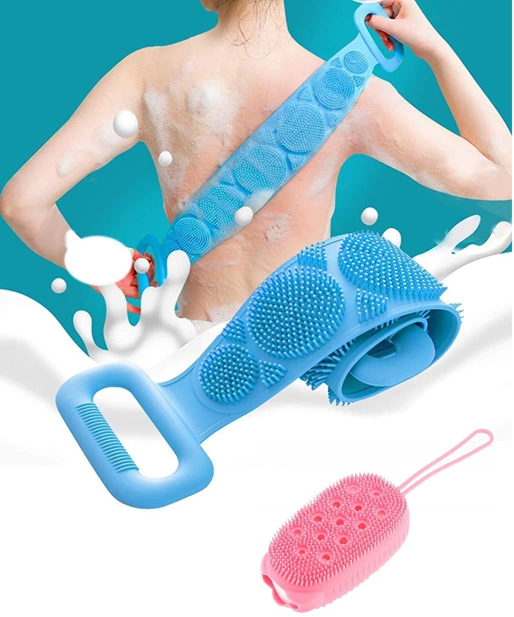 RUDRESHWAR Silicone Bath Body Brush 70 X 12 CM With Bubble Bath Brush 12 X 6.5 CM (Multi Color)