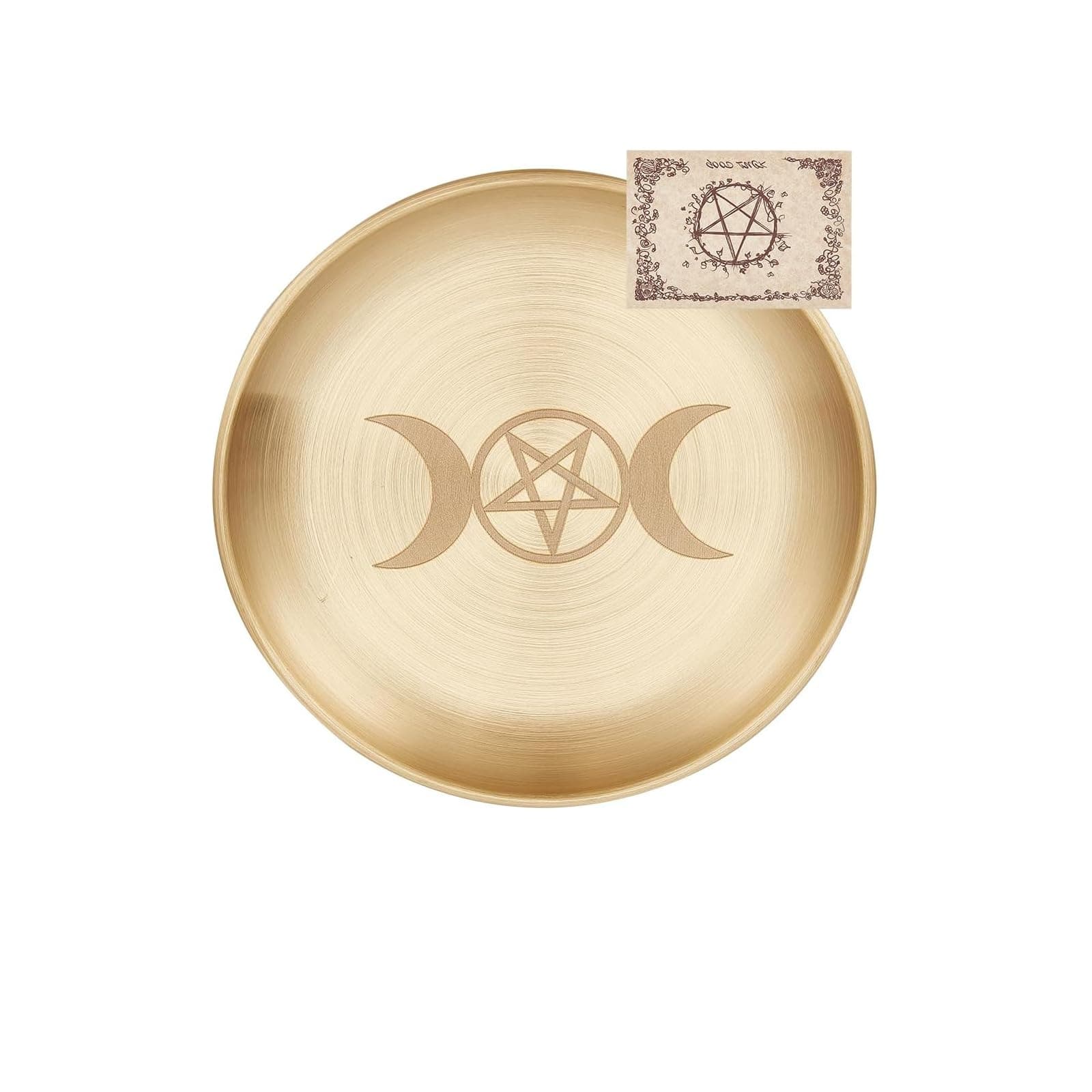 Pentagram Altar Charger Plates, Witchcraft Supplies Round Candle Tray, Incense Burning Plates Home Decor(Golden)