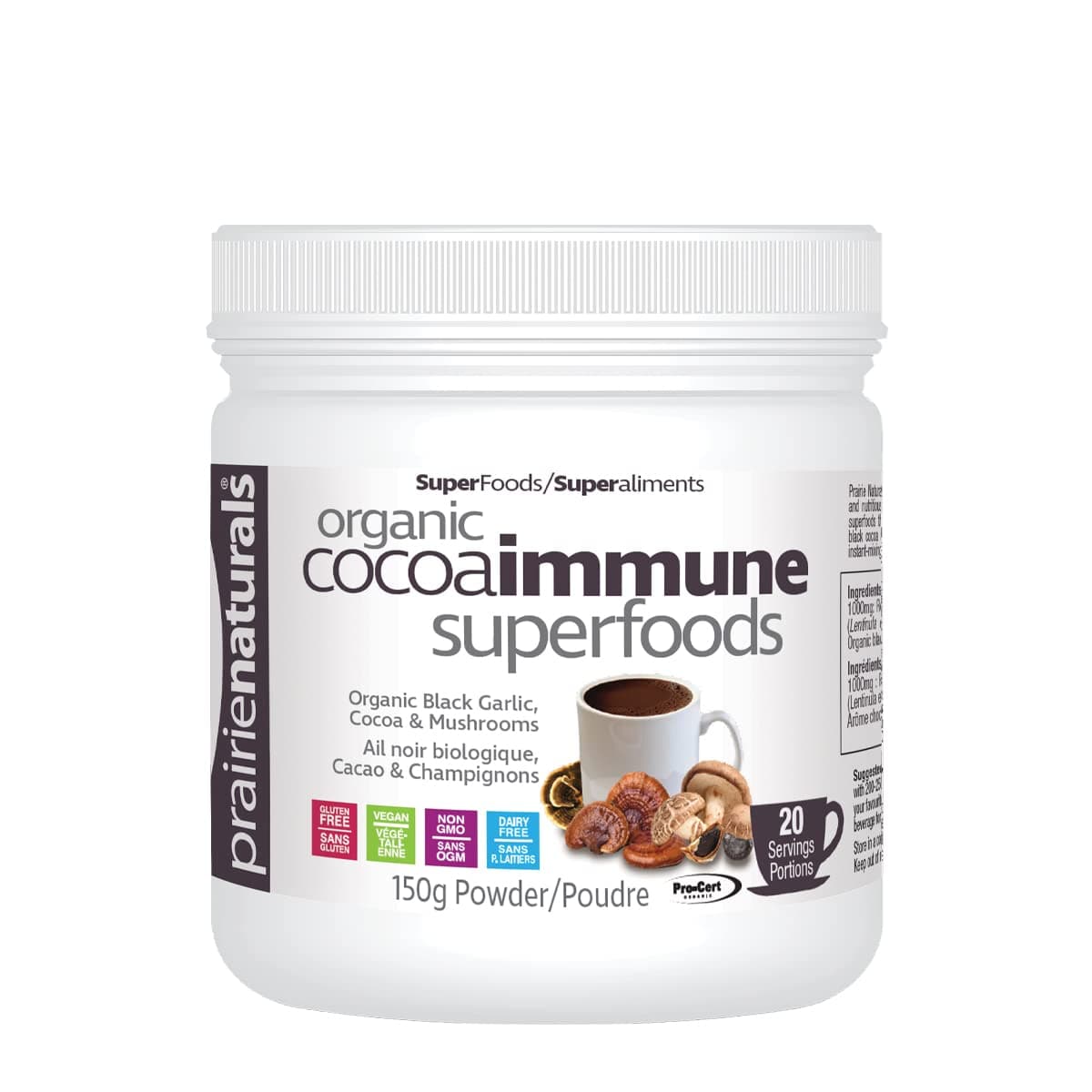 Prairie Naturals Organic CocoaImmune SuperFoods with Organic Black Garlic, Cocoa and Mushrooms - 150 Gram