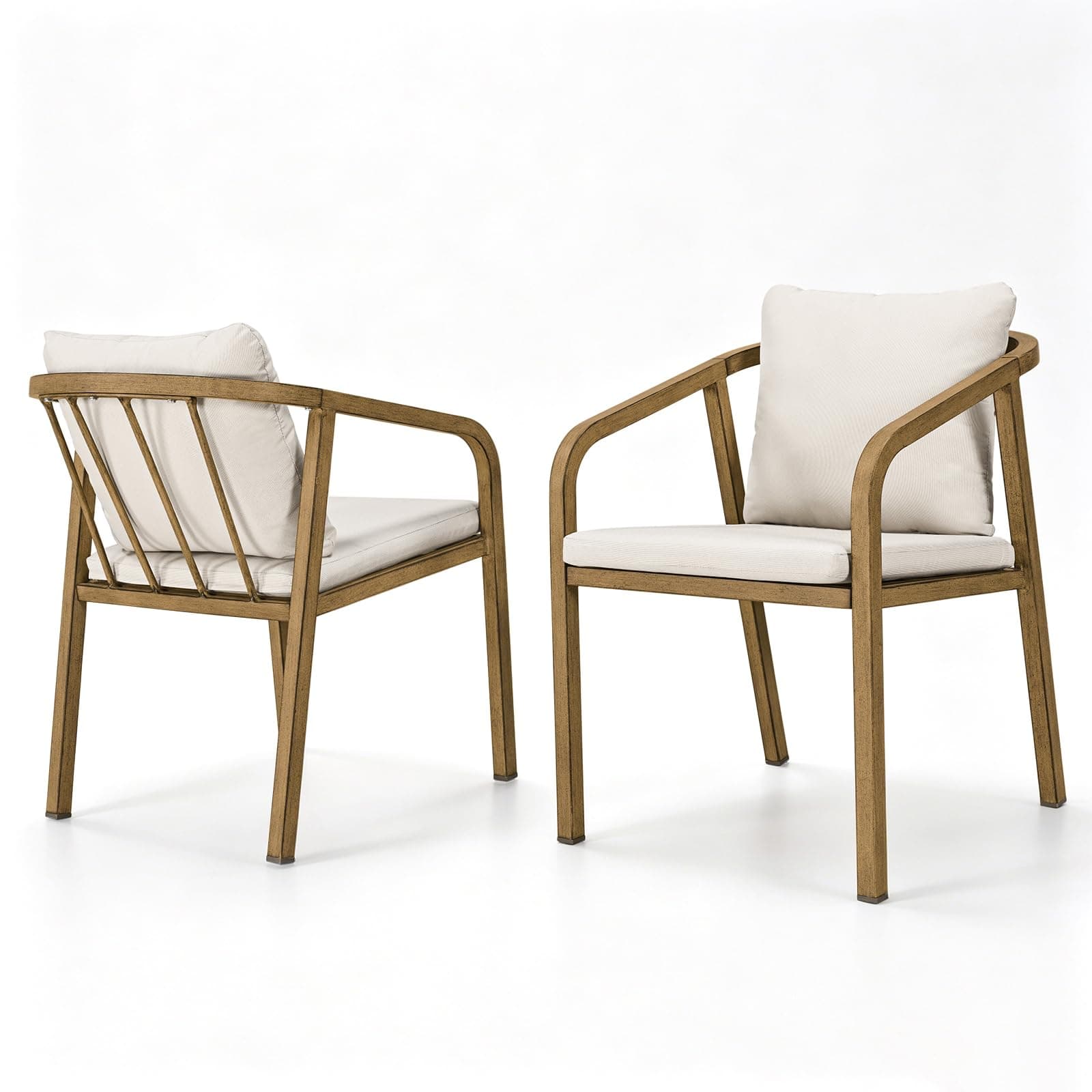 SEEHILL Never-Rust Aluminum Outdoor Dining Chairs Set of 2, Patio Dining Chairs with Thick Cushion, Outdoor Patio Chairs with Wraparound Backrest and Curved Armrest for Backyard, Lawn, Deck, Teak
