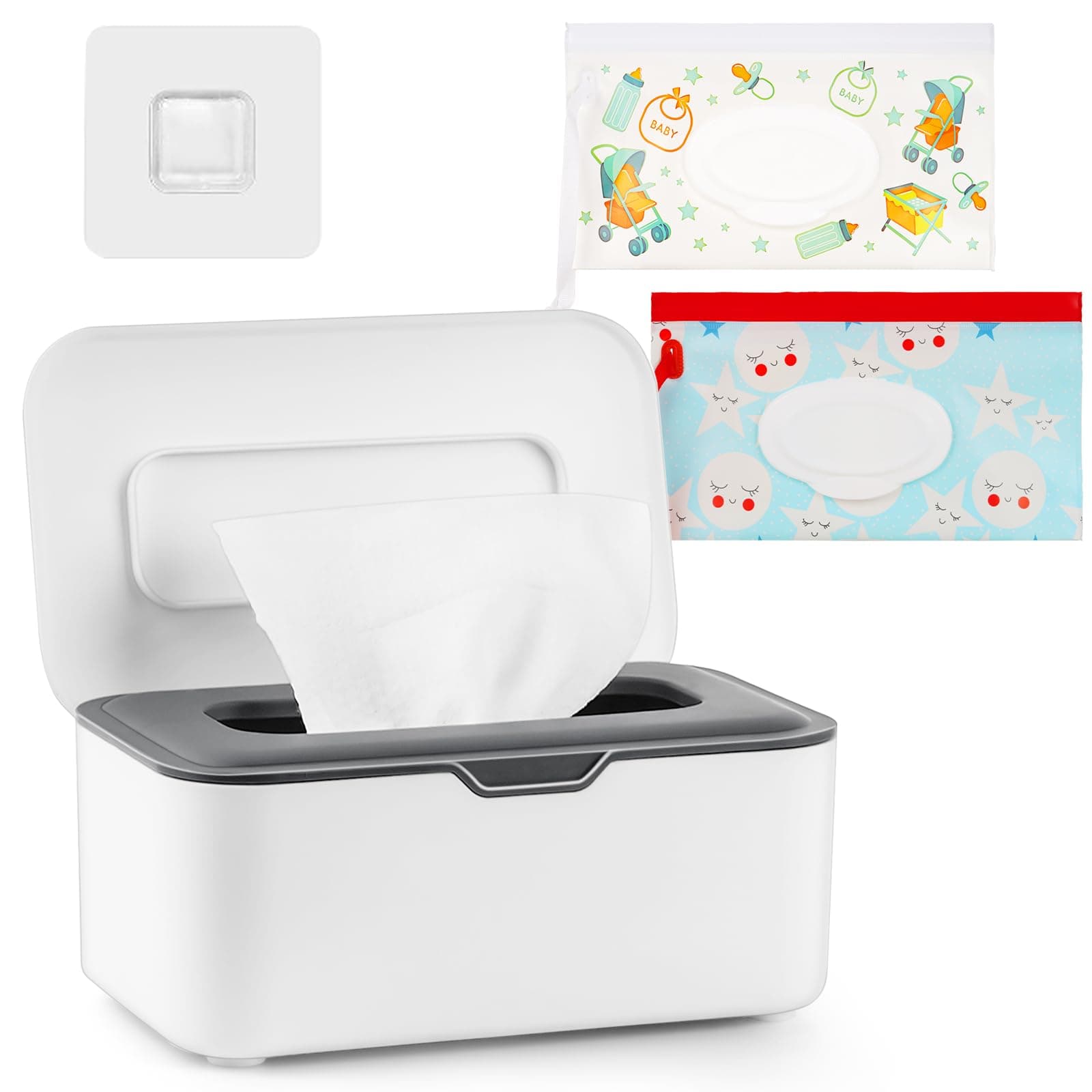 Whiidoom Baby Wipes Dispenser Wipes Holder Wipes Container Case, Keep Wipes Fresh and Clean, for Home Office Kitchen (New Grey)