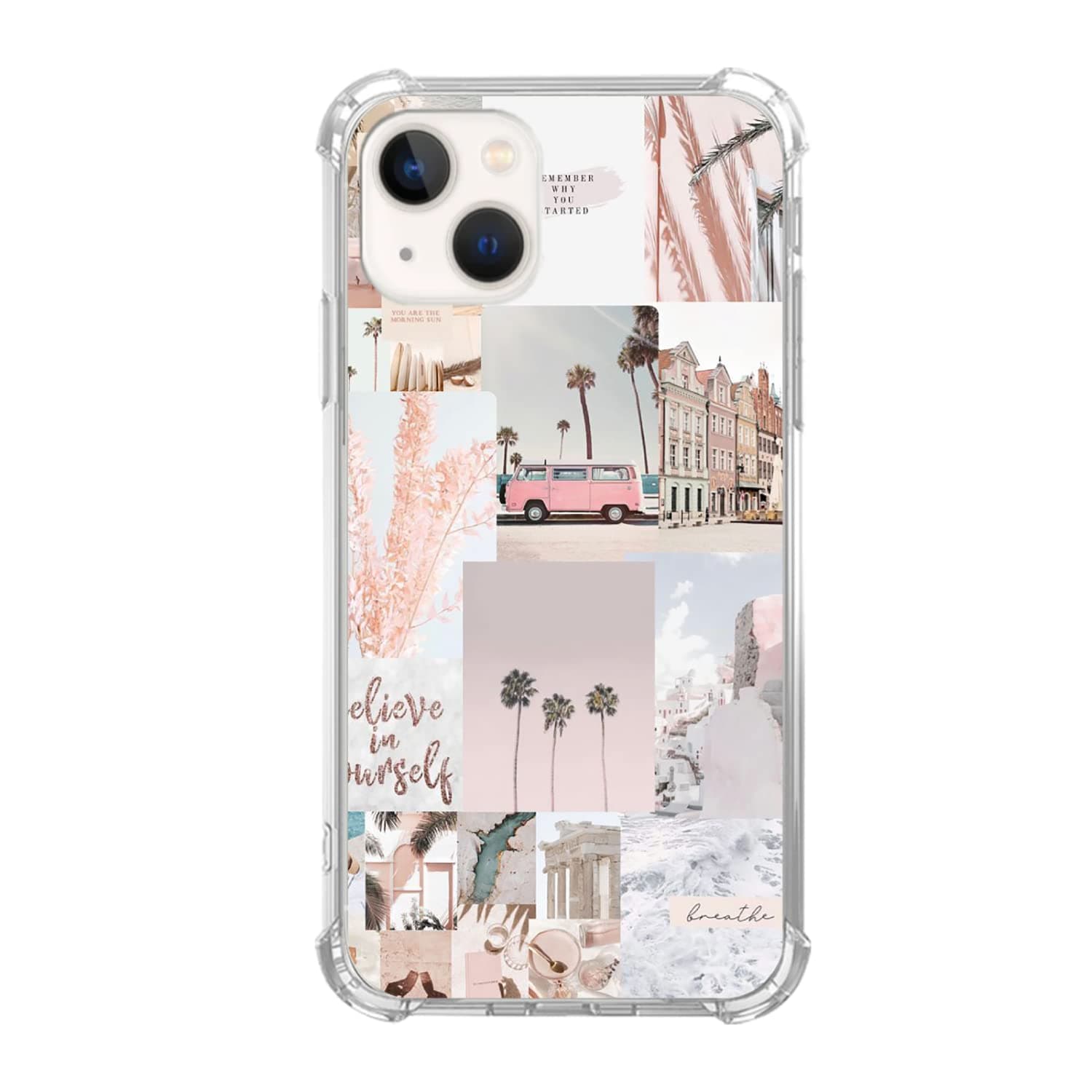 Veakgpligo Summer Beach Phone Case Compatible with iPhone 14 Plus,Pink Aesthetic Collage Phone Cover for Girl Women Men,Unique Soft TPU Bumper Case Cover