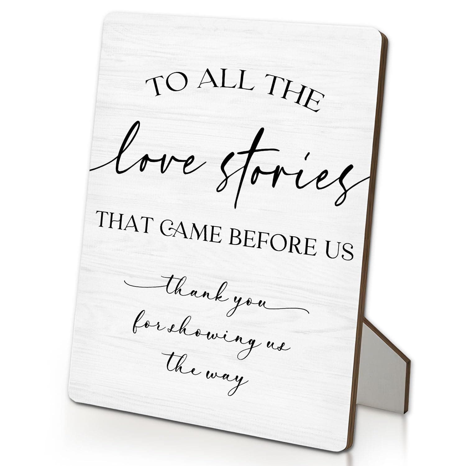 IRTAGANNY Wedding Love Stories Sign 5"X7", Wedding Engagement Party Decorations for Reception, To All the Love Stories That Came Before Us Wooden Stand Sign (White 01, 5x7 Inch)