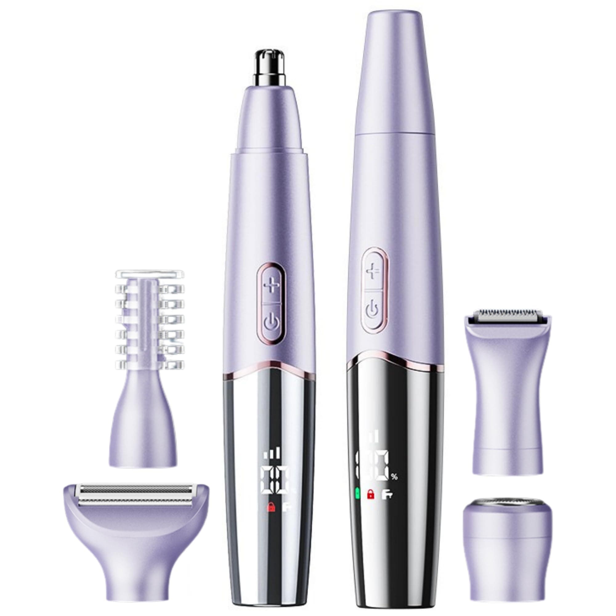 RFSCDI 5-in-1 Professional Dual Edge Ear, Nose, Eyebrow Trimmer for Men Women, Rechargeable, Pubic Body Hair Trimmer Electric Shaver for Legs Body Hair, Bikini Shaver IPX7 Waterproof, White (Purple)