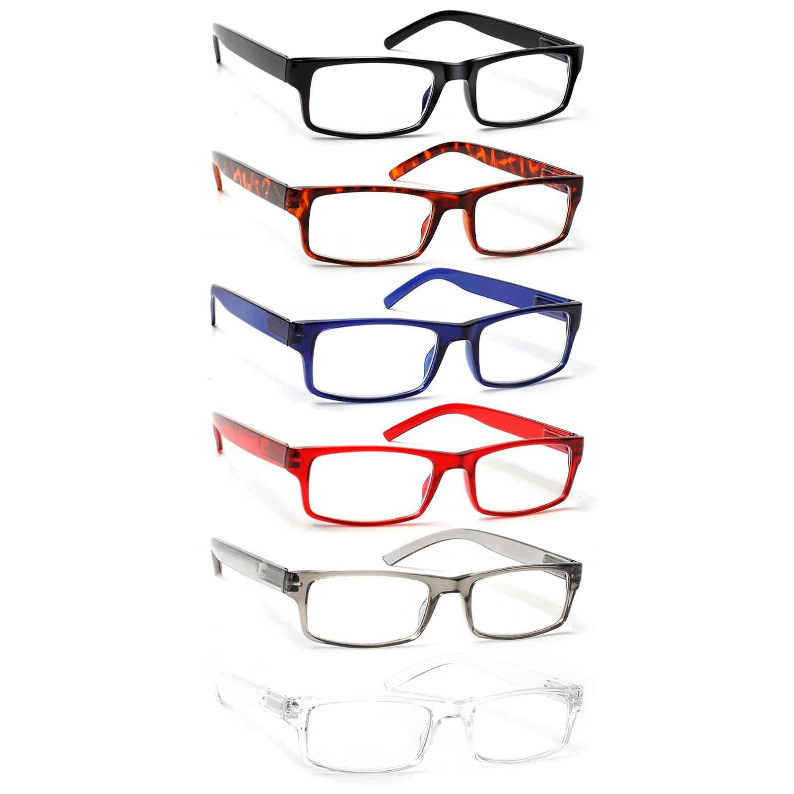BIENCOOL 6 Pack Reading Glasses Traditional Frames for Men and Women Readers with Spring Loaded Hinges, Mix Color, Medium