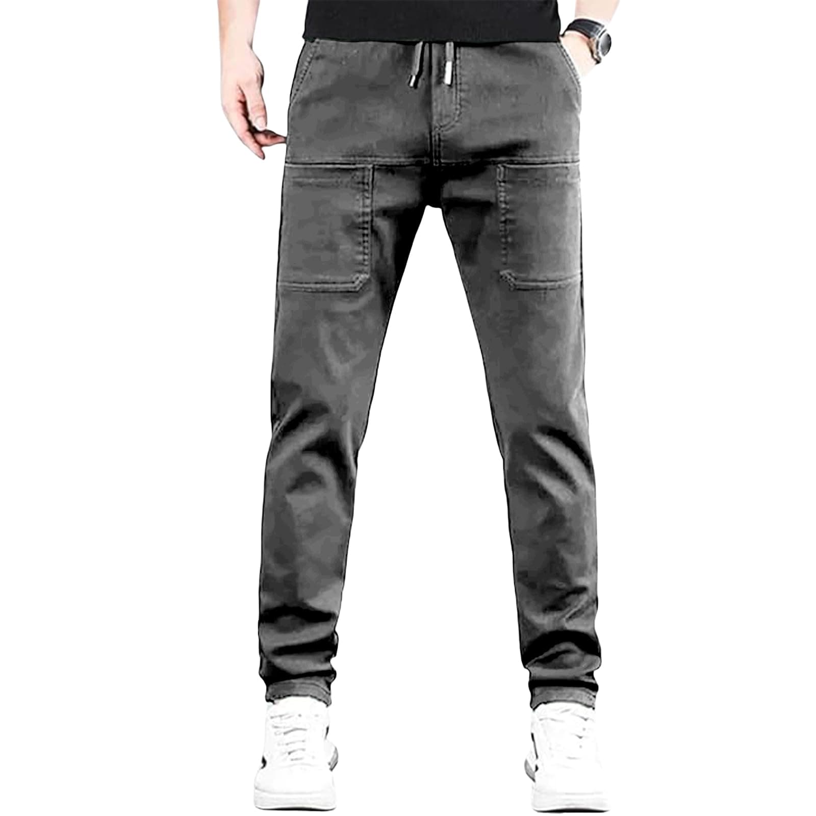 LGHLMCL Acegents Cargo Pants for Men Stretch Straight Leg Acegents Pant Drawstring Waterproof Mencomfy Multipant with Pocket Dark Gray