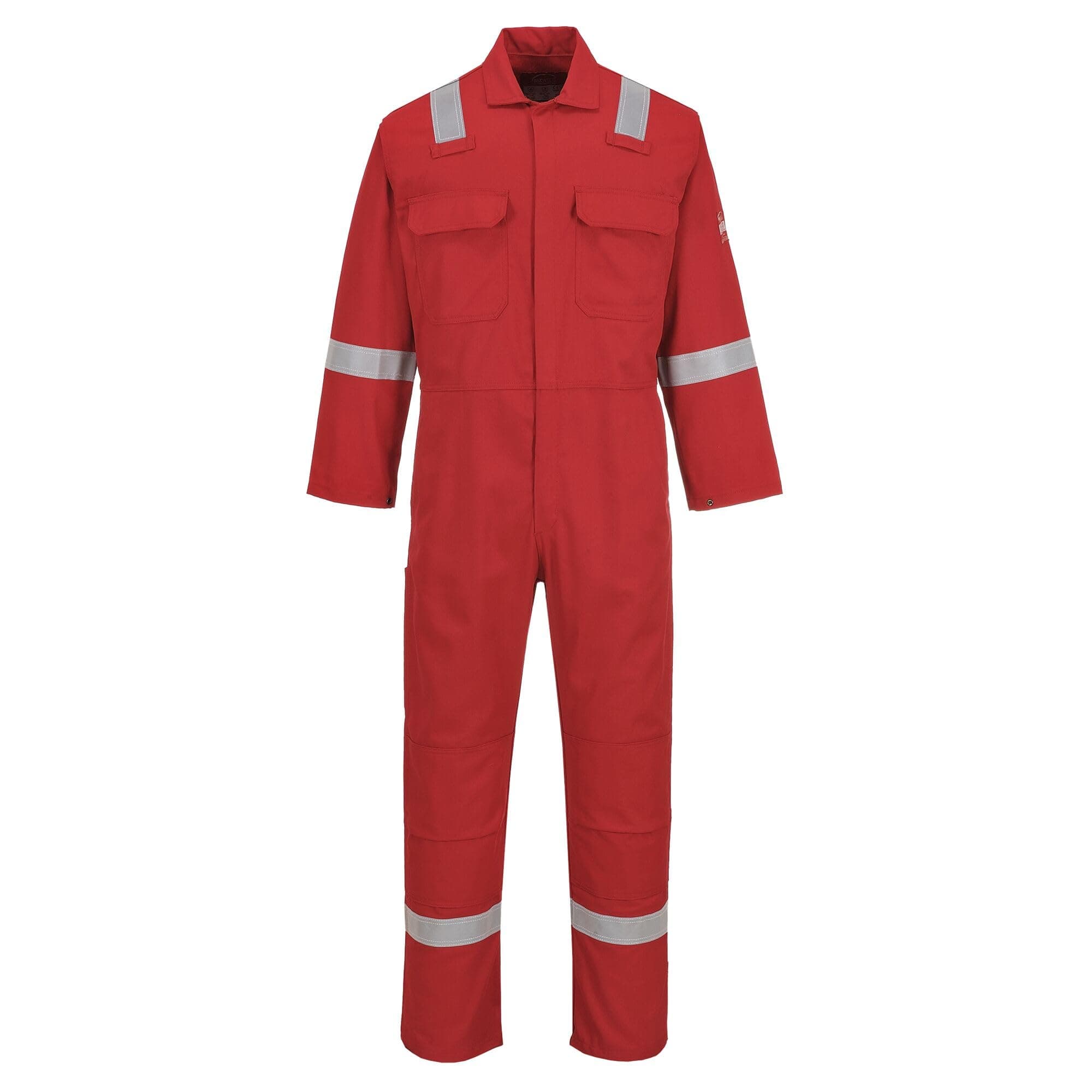 Portwest BIZ5 Bizweld FR Men's Coverall Flame Resistant Welding Overall Safety Gear 100% Cotton Reflective Tape Knee Pad Pockets Molten Metal Splash Protection, Red, S