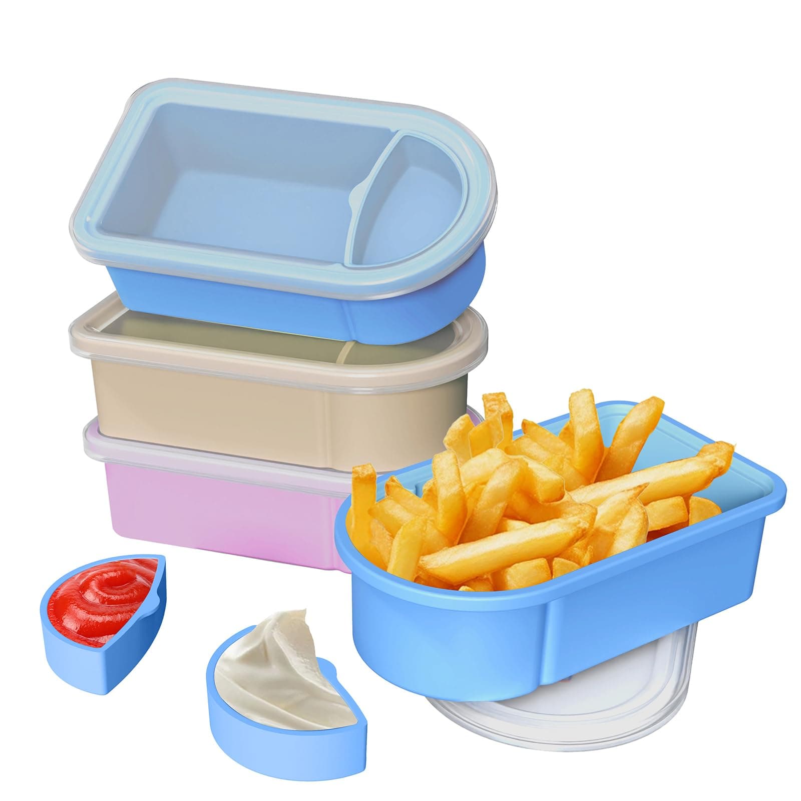 Toutrop 3 Pack Reusable Silicone Snack Containers with Lids, Salad Sauce Seasoning Container, Detachable design Mini Kids Snack Concainers for Travel, Office, Picnic