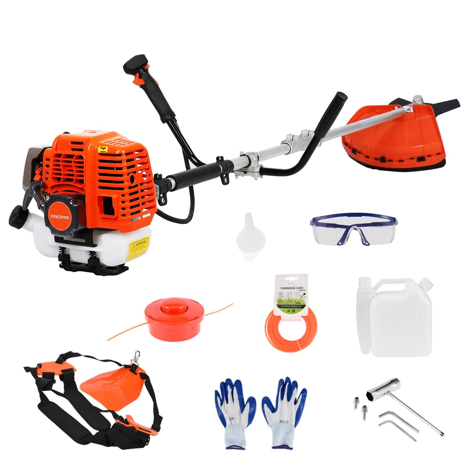 52cc Gas Weed Wacker,2.2KW Brush Cutter,2-Stroke String Trimmer/Edger, Backpack Grass Trimmer with Anti-Vibration System for Thick Weeds & Brush, Perfect Yard & Garden Maintenance Tool (Orange)