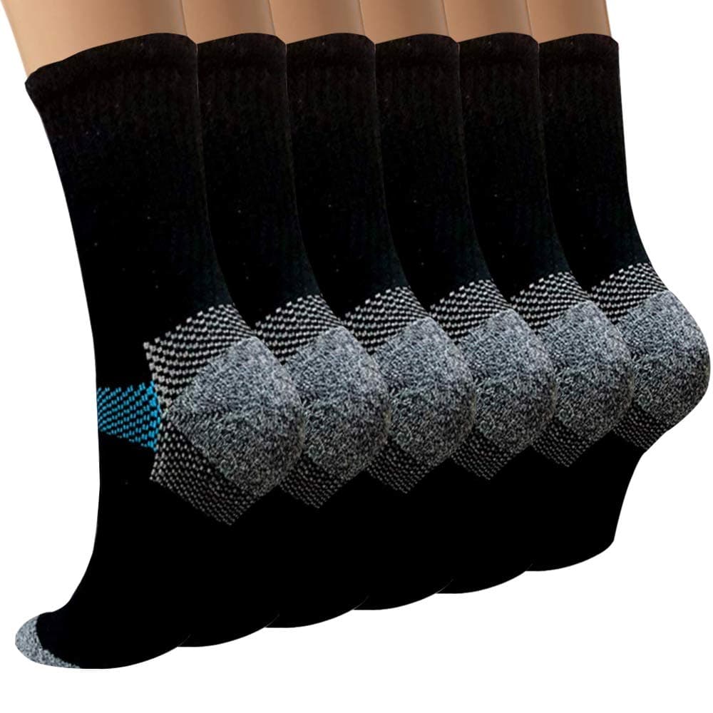 Copper Compression Socks Women and Men 6 Pairs - Circulation Arch Support Plantar Fasciitis Running Ankle Socks