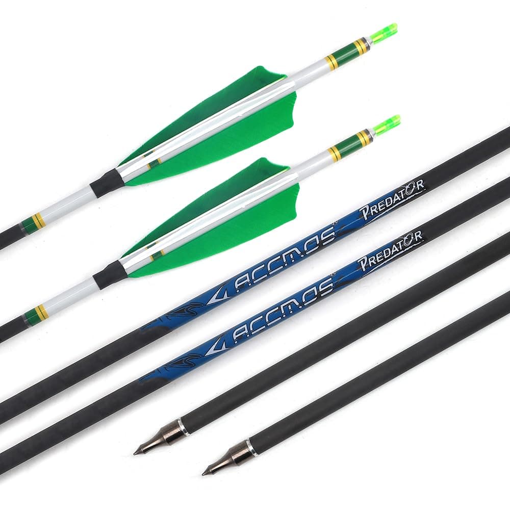 6pc 28-Inch Spine-600 Arrow Removable Tips Targeting Hunting Arrow 4 Inch Turkey Feather Fletching Feathered Carbon Arrows for Traditional Bow Long-Bow Compound Bow Recurve Bow Adult Youth Archery