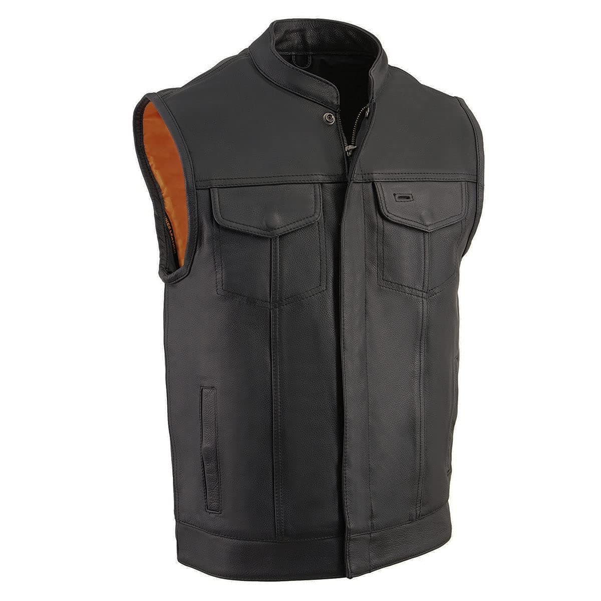 Milwaukee Leather MLM3510 Men's Black Premium Leather Club Style Vest - Dual Closure Open Neck Motorcycle Rider Vest - Small