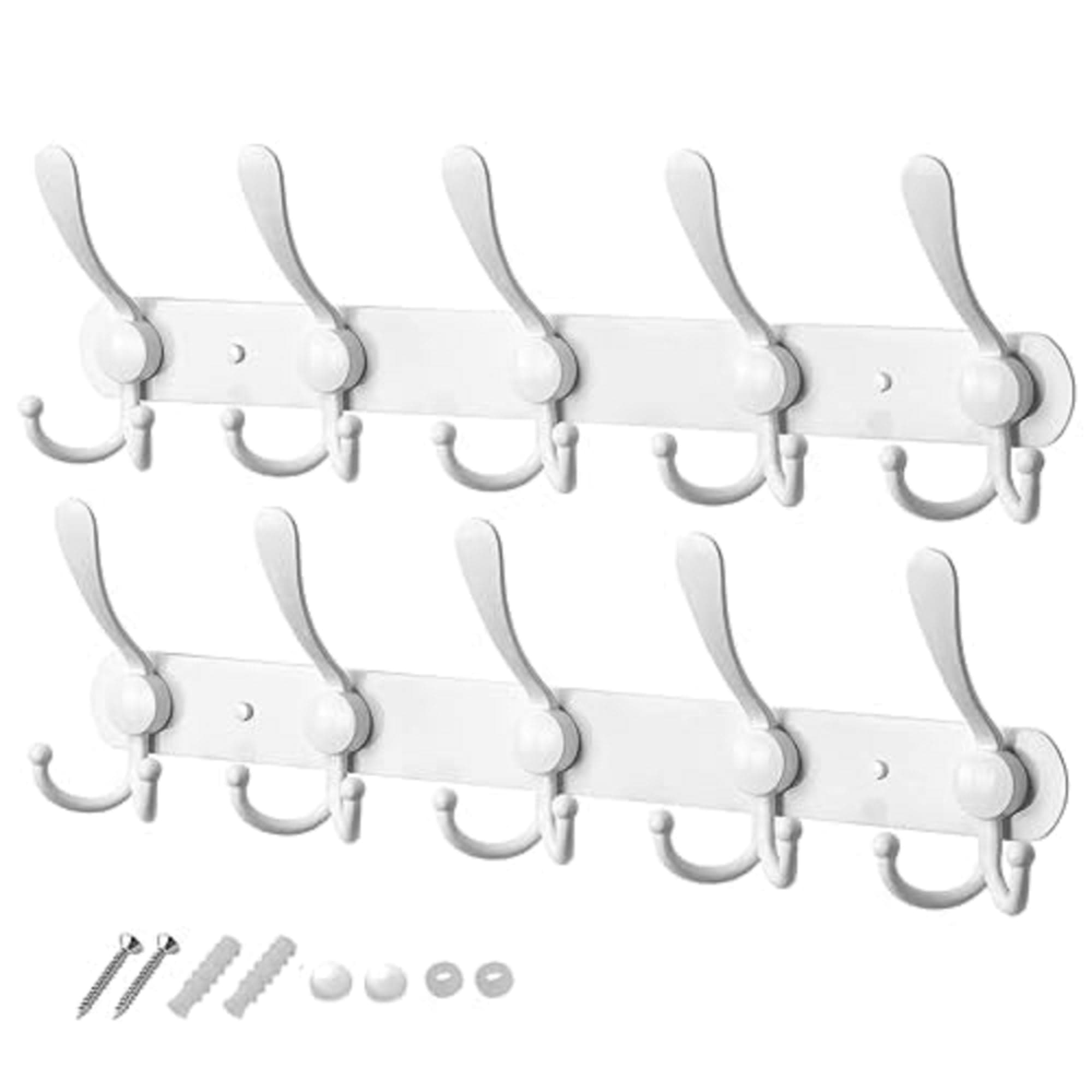 GlazieVault Coat Hooks for Wall - Stainless Steel Coat Racks (2 Pack) - Heavy Duty Coat Hook Wall Mounted - Premium Design Rust Free Coat Hanger for Clothes (White Tri)