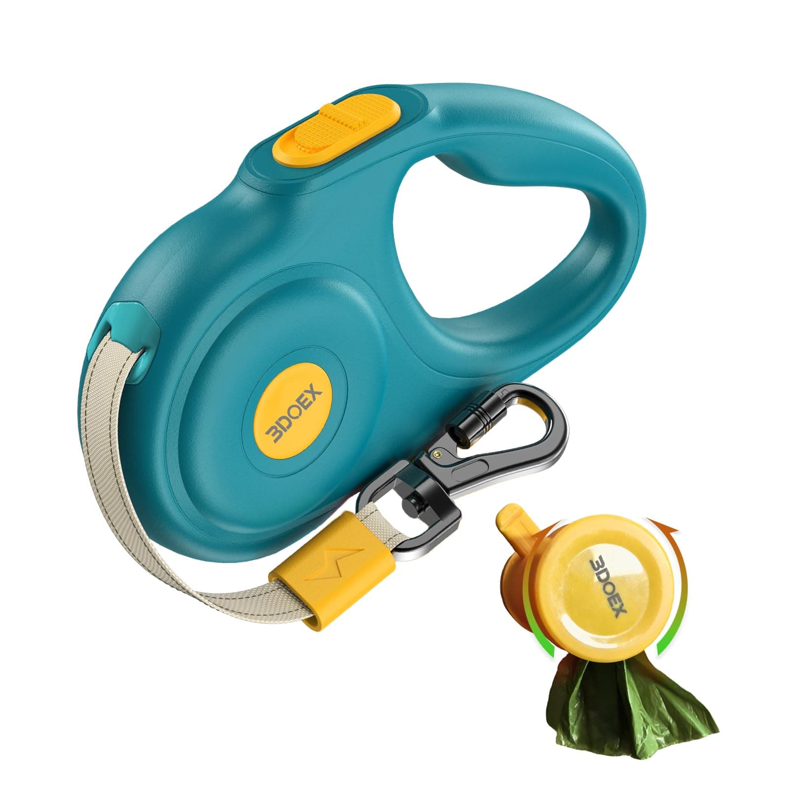 Retractable Dog Leash for Small and Medium Dogs 10 ft, Heavy Duty Nylon Rope with Poop Bag Dispenser, Explosion-Proof Carabiner, Anti-Slip Handle (Green, 10FT)