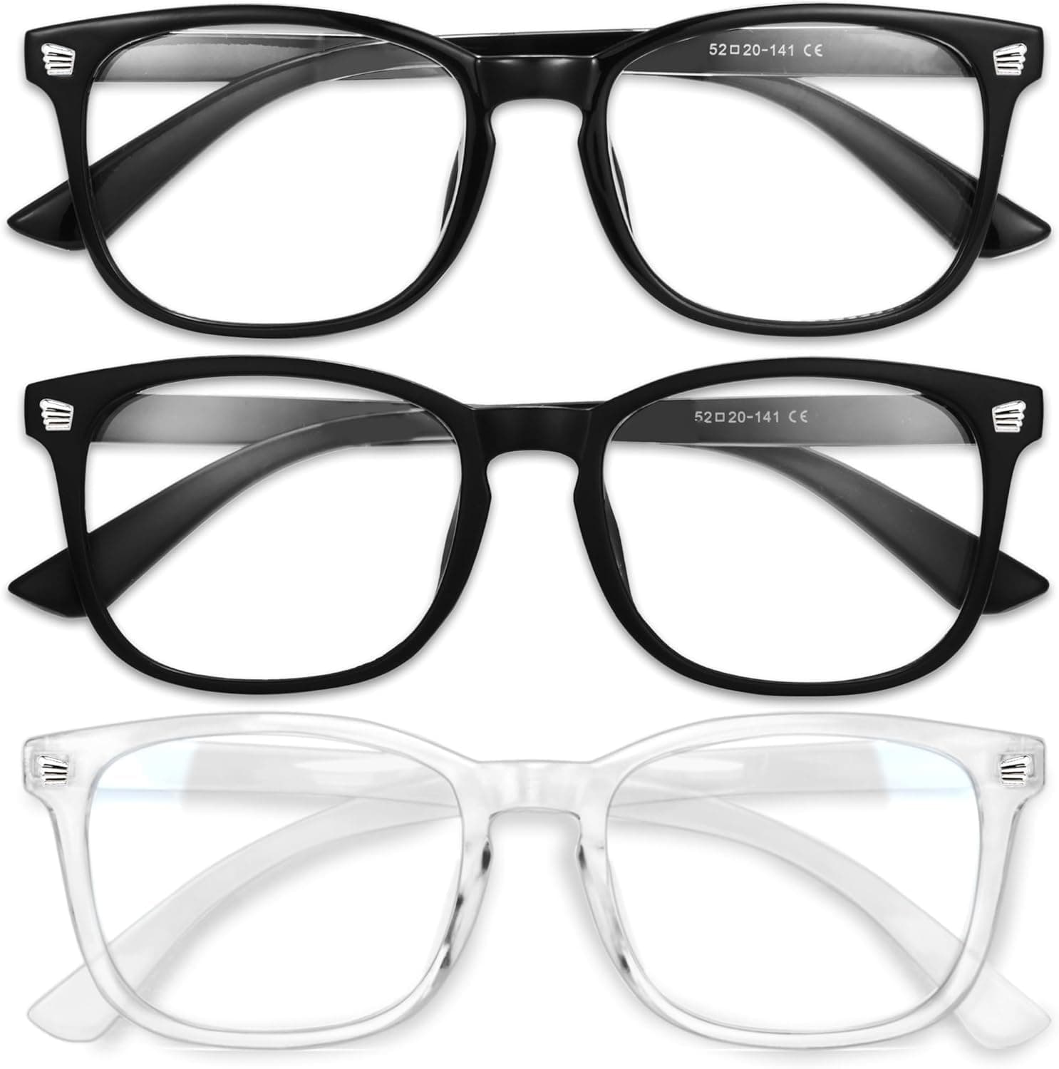 Gaoye 3-Pack Blue Light Blocking Glasses, Fashion Square Fake Nerd Eyeglasses Frame Anti UV Ray Filter Computer Gaming Glasses Women/Men (Light Black+Matte Black+Transparent)…