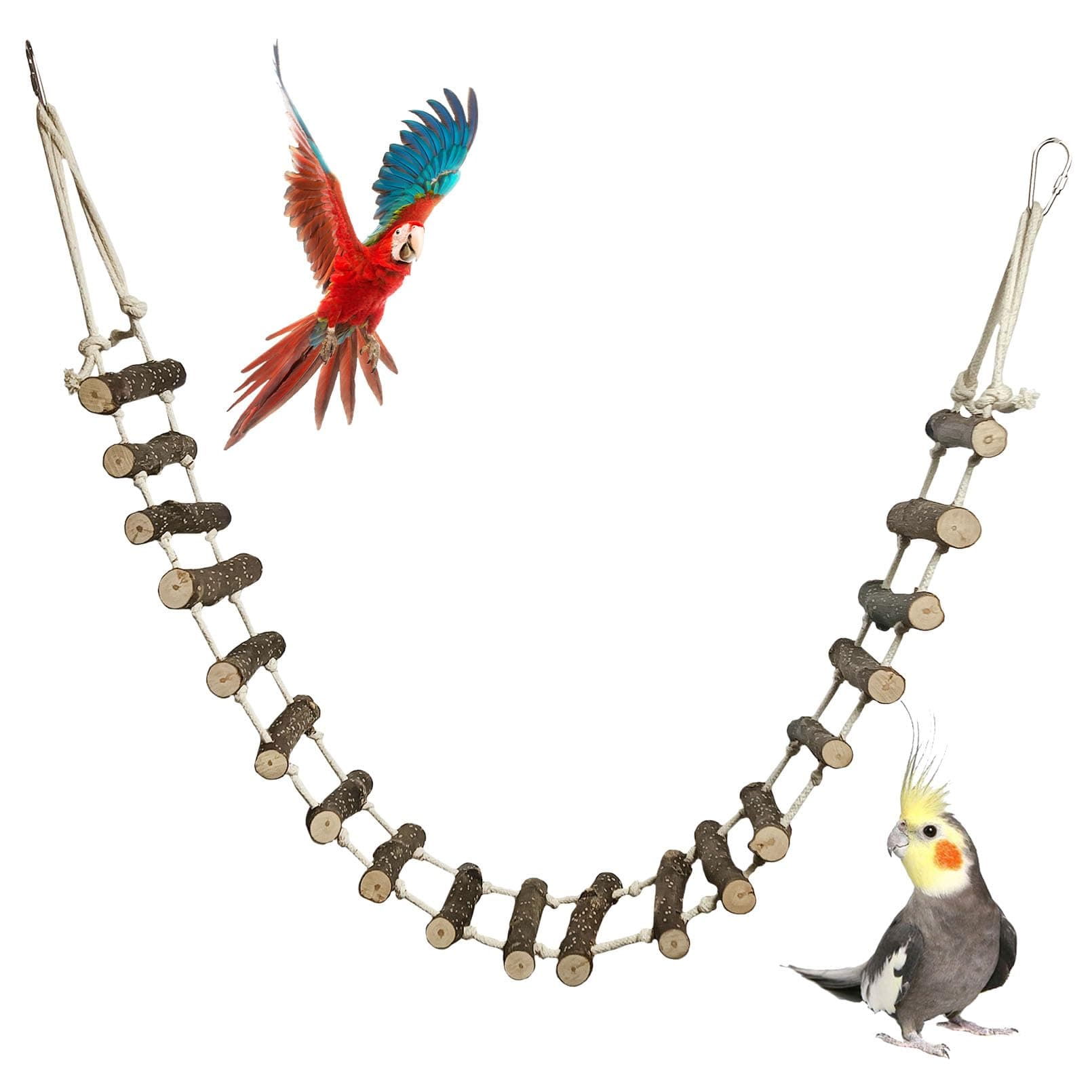 BNOSDM Wooden Bird Ladders Parrot Bridge Rope Ladder Bird Toy Pet Climbing Ladder Parakeet Cage Accessories Suit for Budgie, Lovebird, Conure, Cockatoo, Finch
