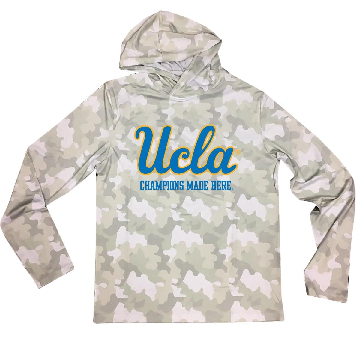 Wes and Willy Mens College UPF 50+ Rash Guard Long Sleeve Hooded T-Shirt (UCLA, XL) Gray
