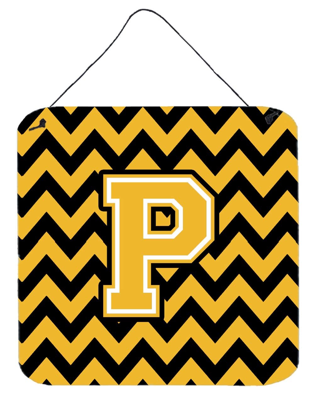 Caroline's Treasures CJ1053-PDS66 Letter P Chevron Black and Gold Wall or Door Hanging Prints, Multicolor, 6" H x 6" W