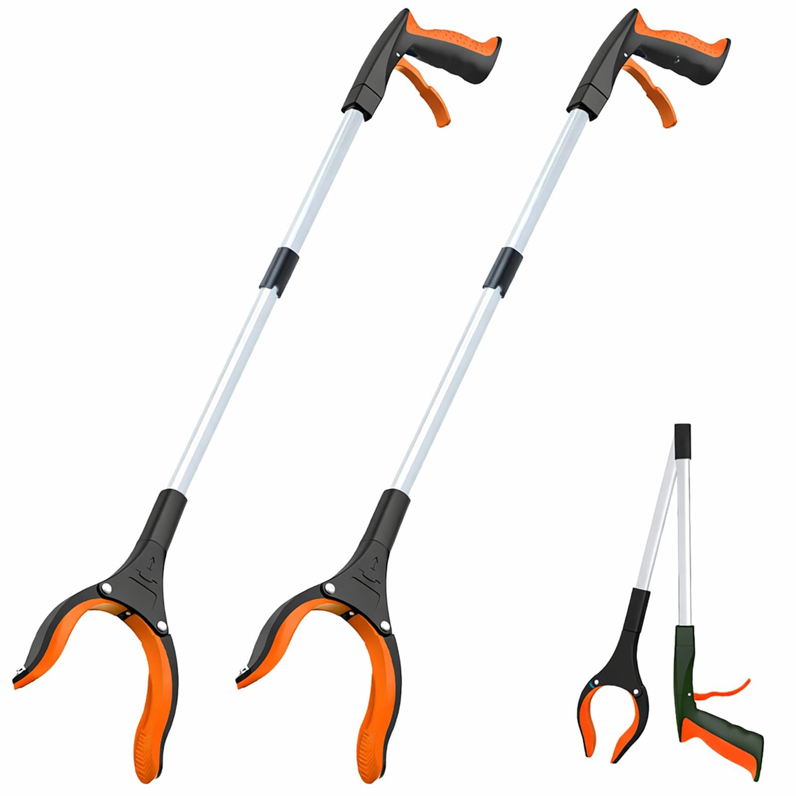 Grabber Reacher Tool - 32” Extra Long Foldable Gripper and Reaching Tool - Heavy Duty Pick Up Stick Grabbers for Seniors, Trash, Surgery Recovery Must Haves Gifts (Orange*2pc)