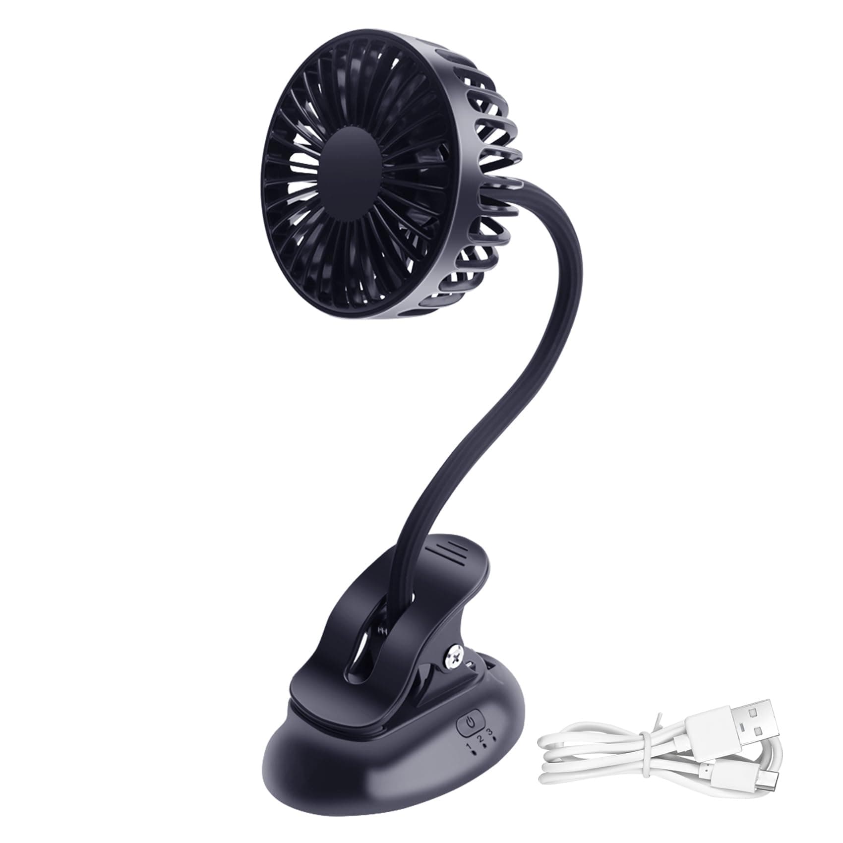 Uziurl Portable Mini Clip Stroller Fan,3 Speeds Settings,Flexible Bendable USB Rechargeable Battery Operated Quiet Desk Fan for Home,Office,Car,Travel,Camping,Outdoor Navy Blue