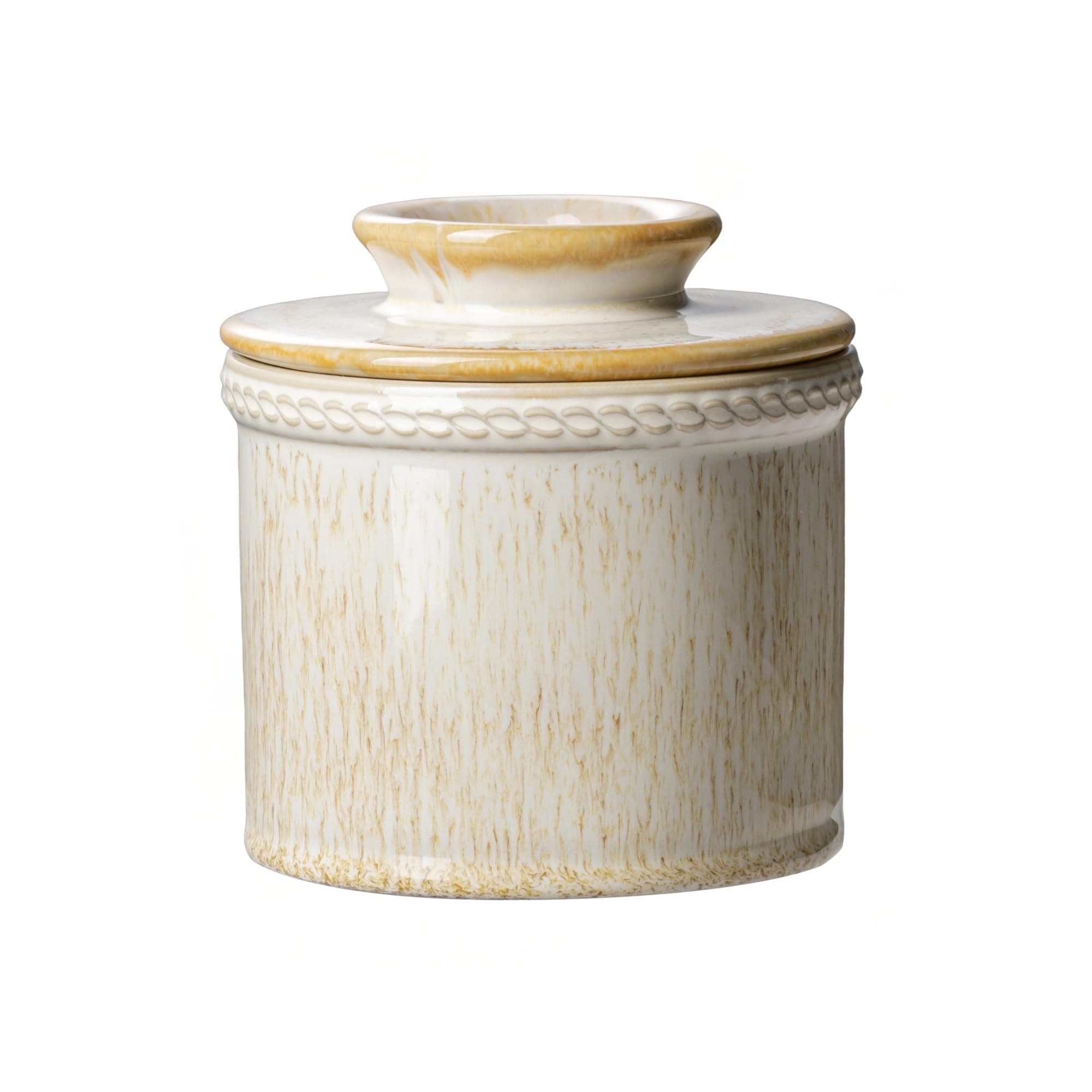 JERSINWEI Butter Crock with Lid, French Butter Dish for Countertop, Ceramic Butter Keeper Keeps Butter Soft & Spreadable Without Refrigeration, Kiln Cream Coffee Glaze Design, 8 oz / 230 ml