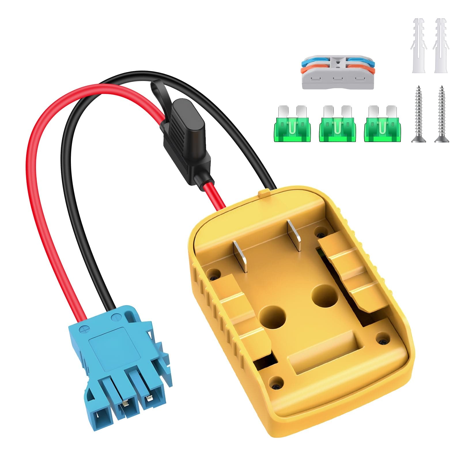 KOEZEOI Power Wheel Adapter for Dewalt 20V Battery Adapter with Wire Harness Connector Compatible with Peg-Perego Children's Riding Toys Power Wheel Battery Converter with Fuse & Switch 12AWG Wire