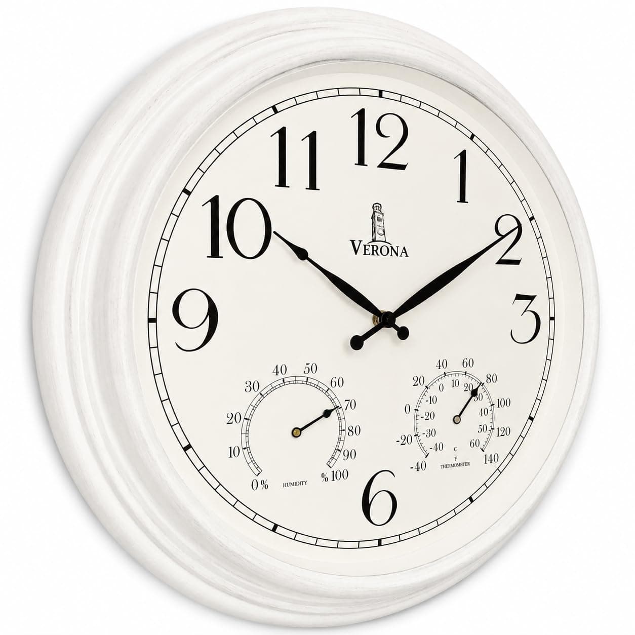 Outdoor Clocks for Patio Large Waterproof with Thermometer - White 18 inch Indoor Outdoor Wall Clock with Temperature and Humidity Combo - Weatherproof, Accurate & Easy to Read for Pool, Garden & Home